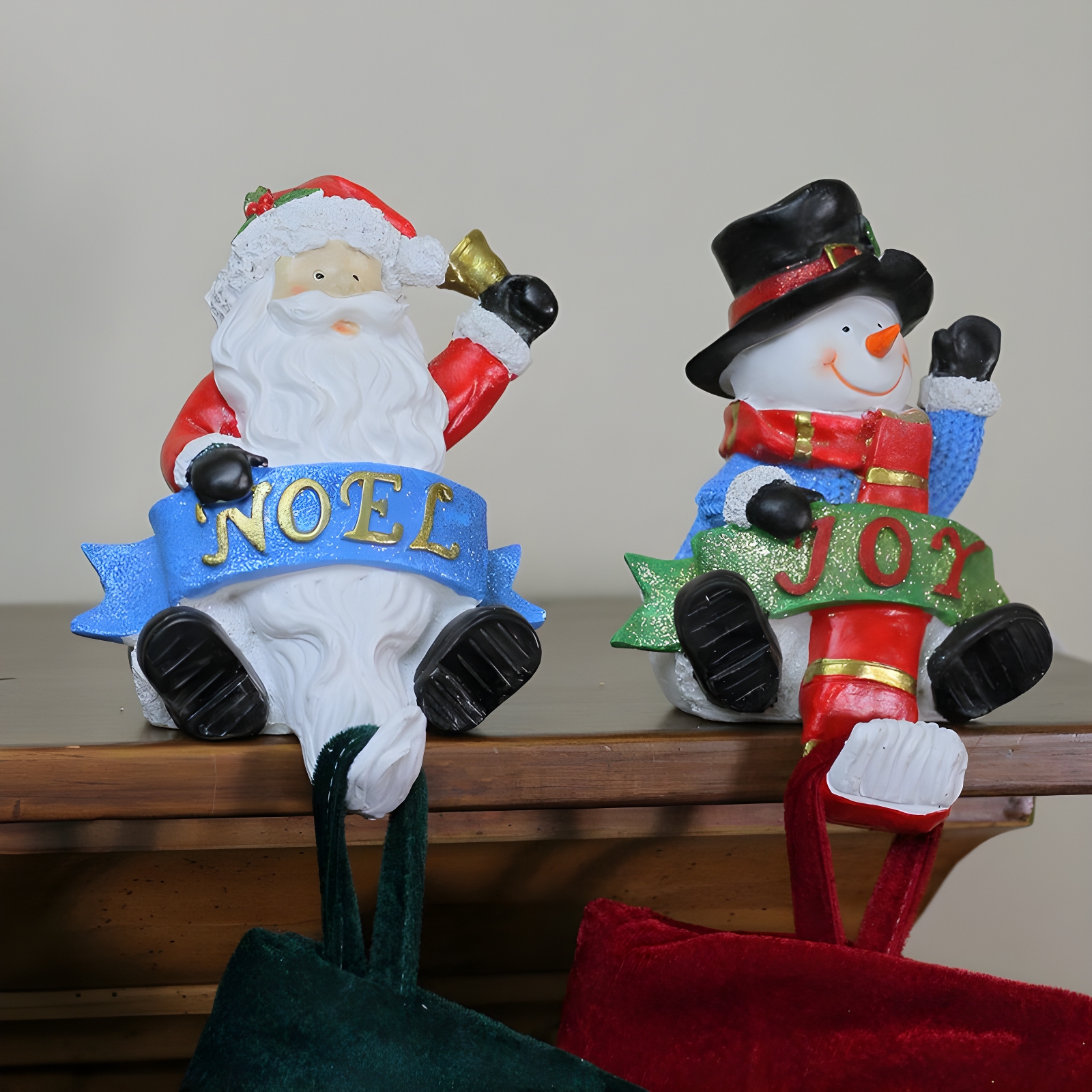 The Holiday Aisle® 2 Piece Glittered Santa and Snowman Stocking Holder Set