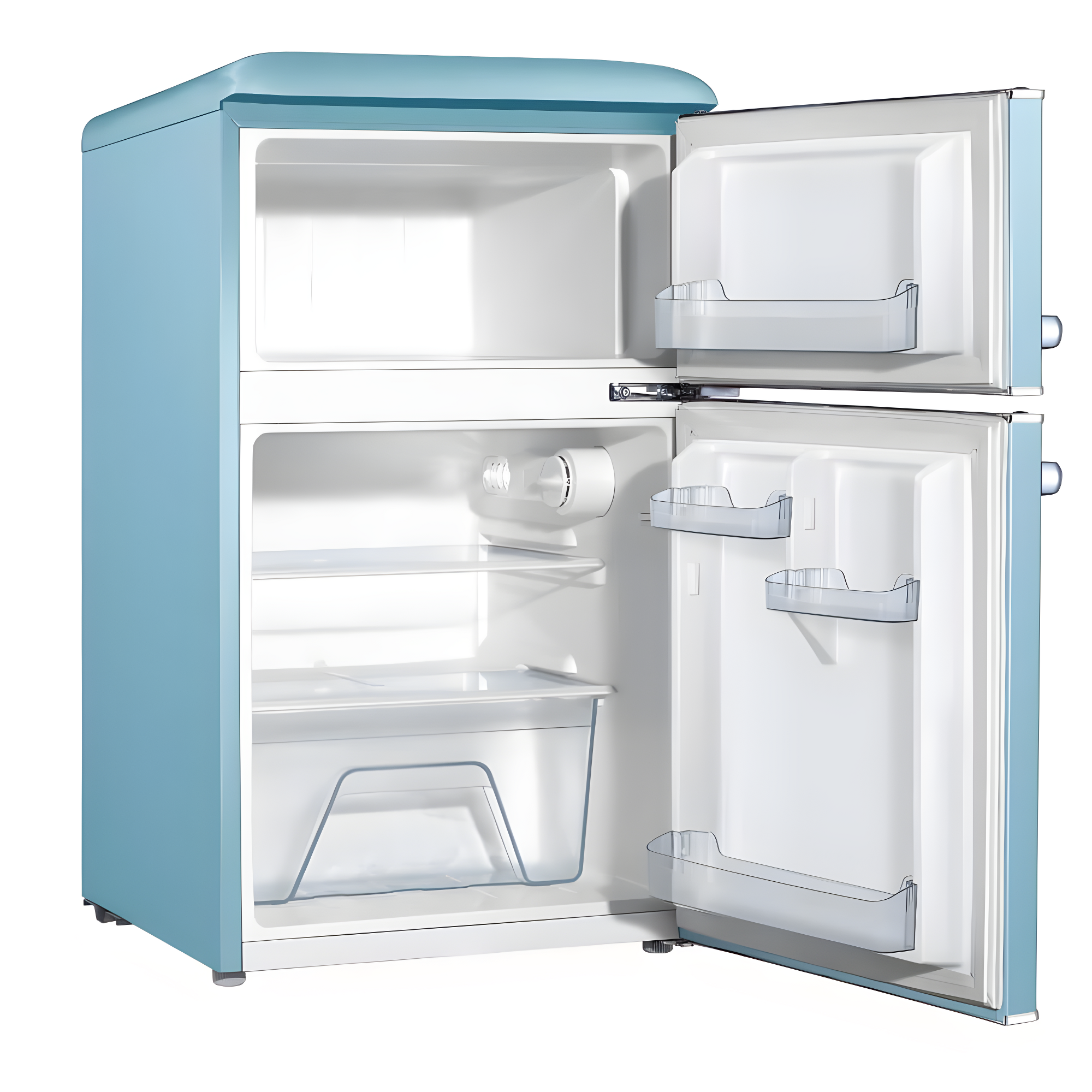 Retro Blue Compact Double Door Mini Fridge with Freezer