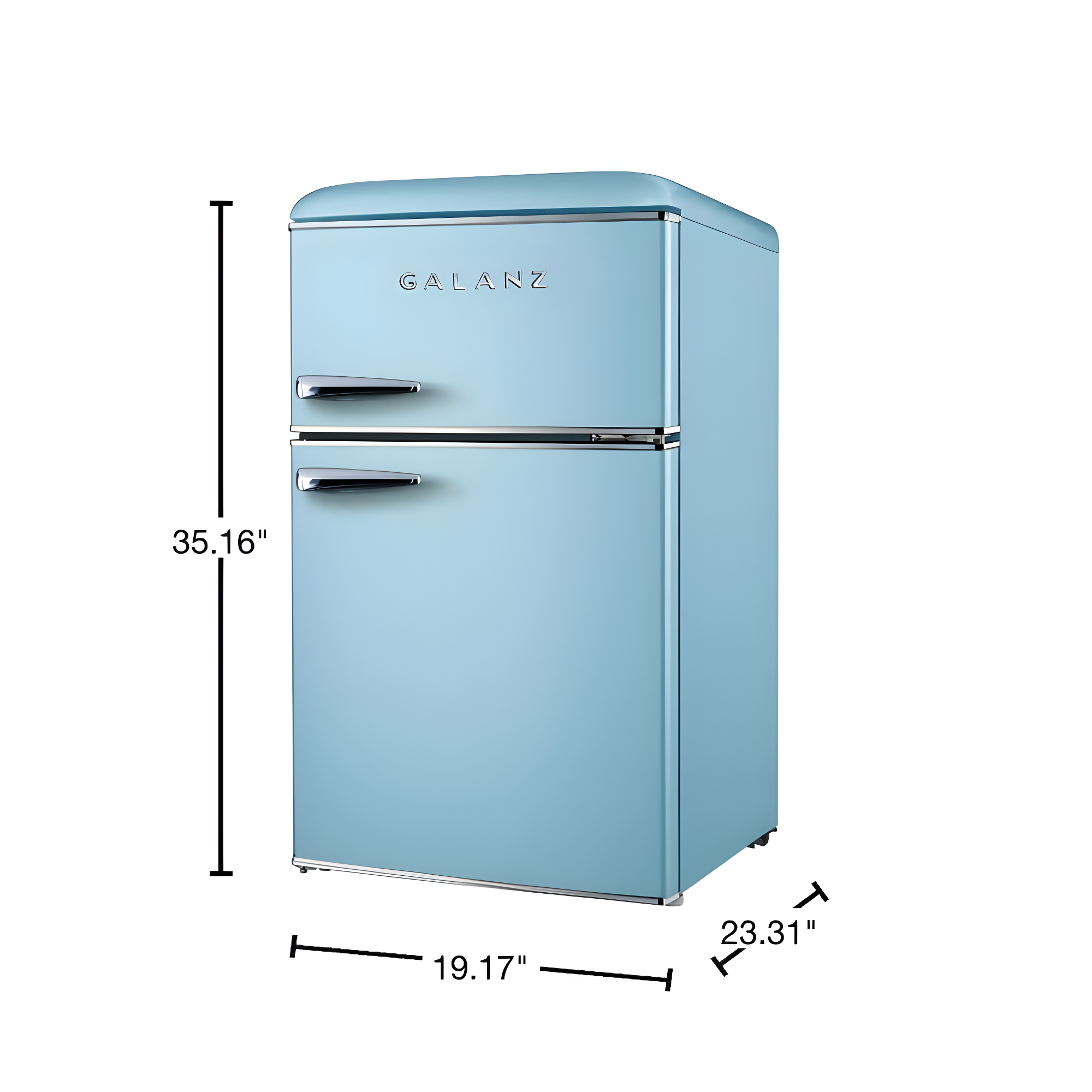 Retro Blue Compact Double Door Mini Fridge with Freezer