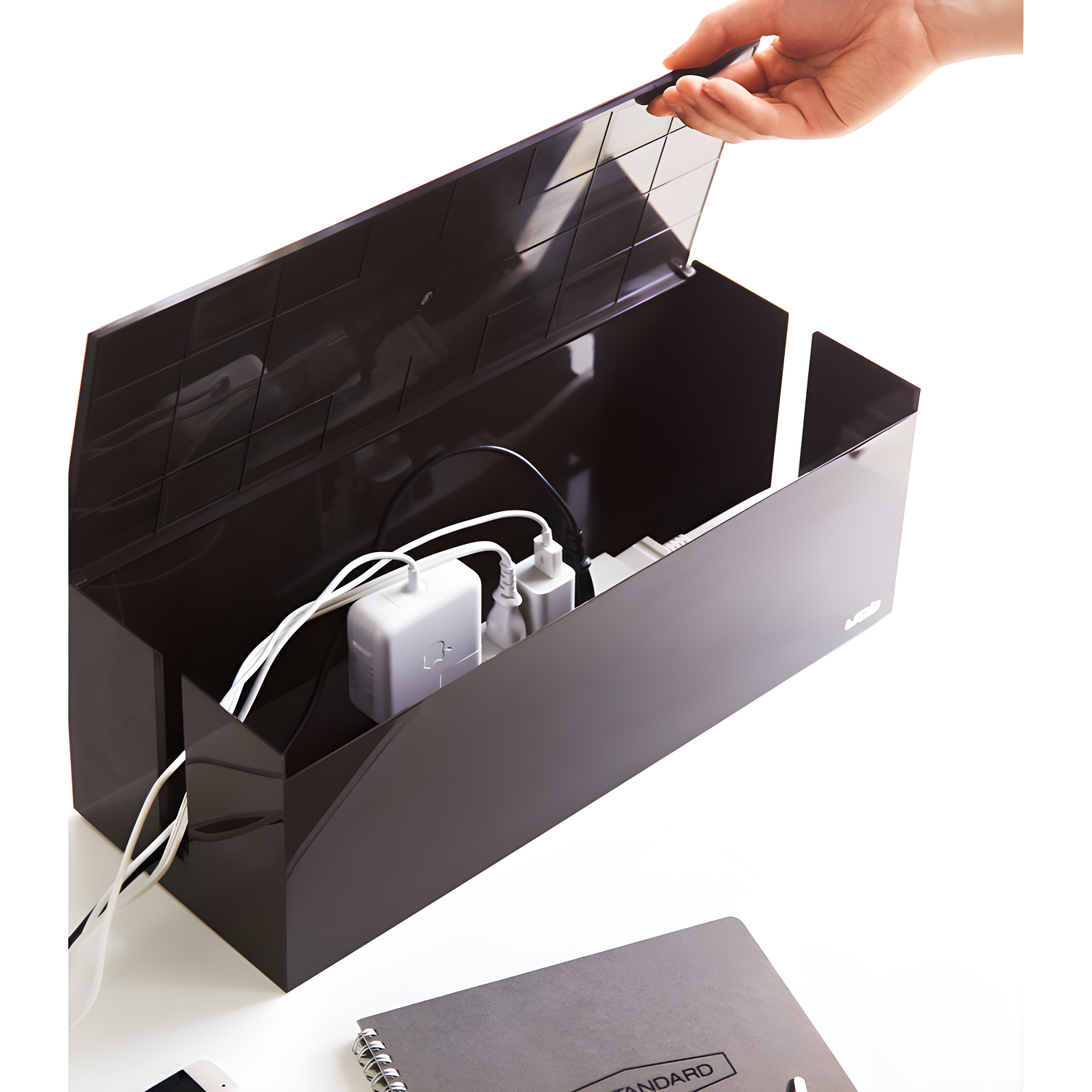 Yamazaki Home Cable Box - Outlet Cord Storage Organizer, Cover Protector, Anti-Slip Rubber Feet
