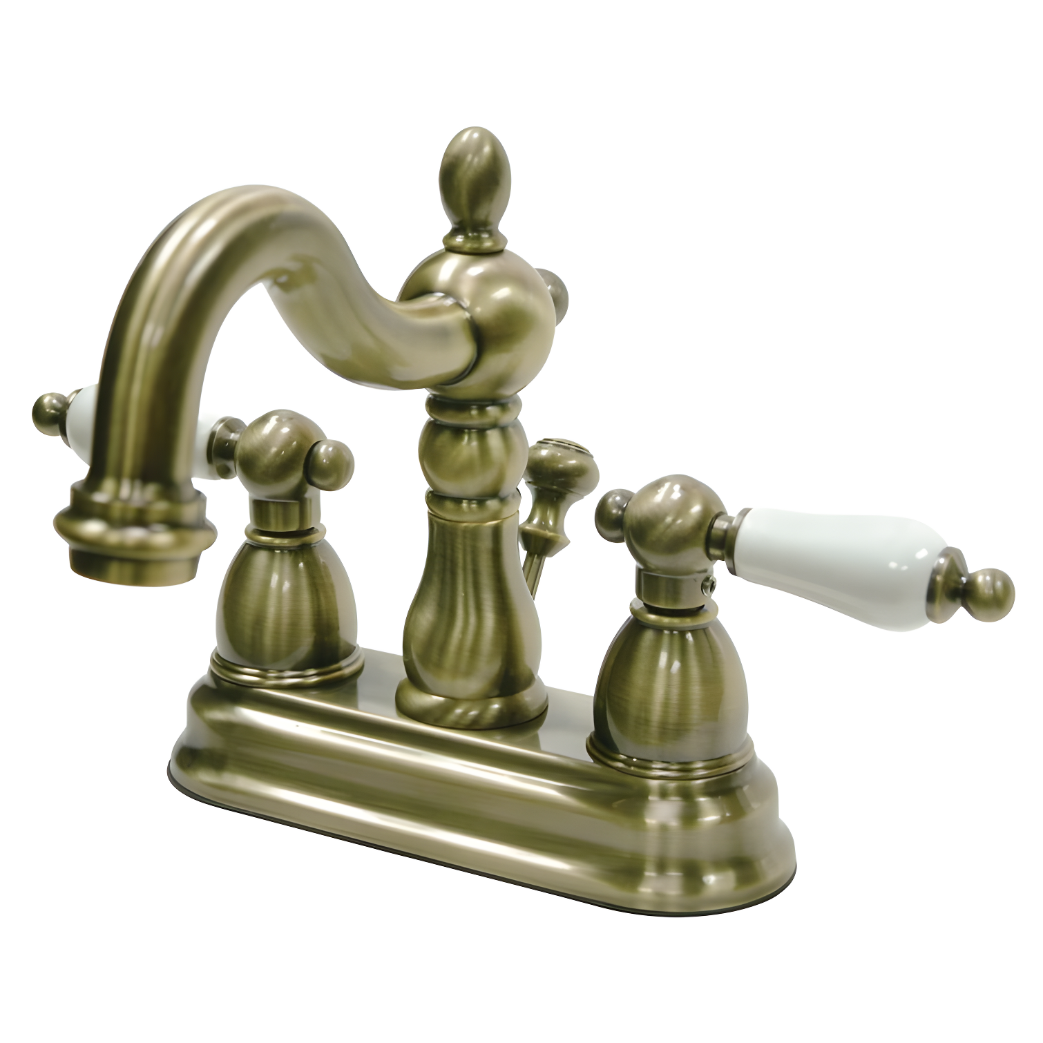 Kingston Brass Heritage Two-Handle 3-Hole Deck Mount 4" Centerset Bathroom Faucet with Plastic Pop-Up