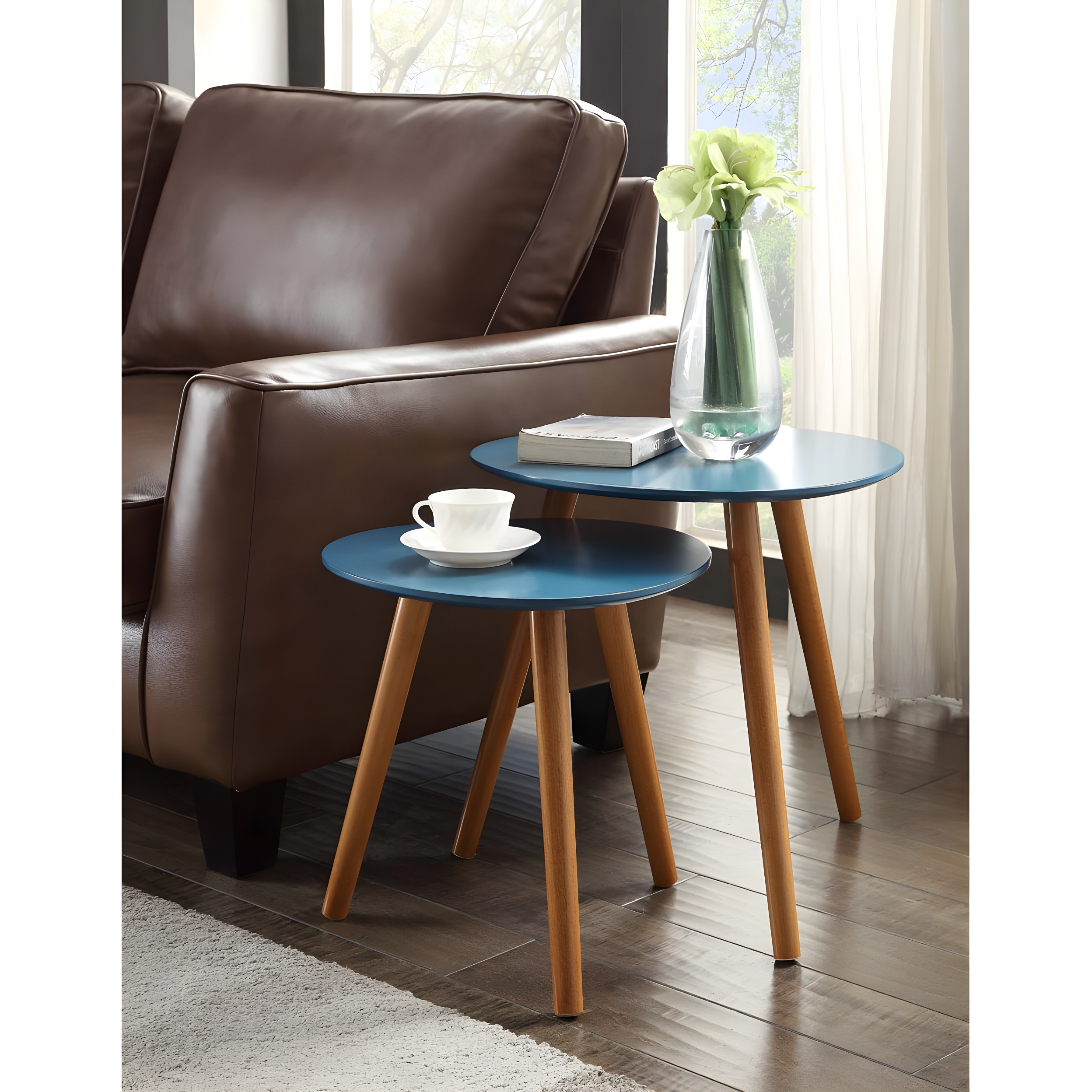 Convenience Concepts Oslo Nesting End Tables, Blue / Natural