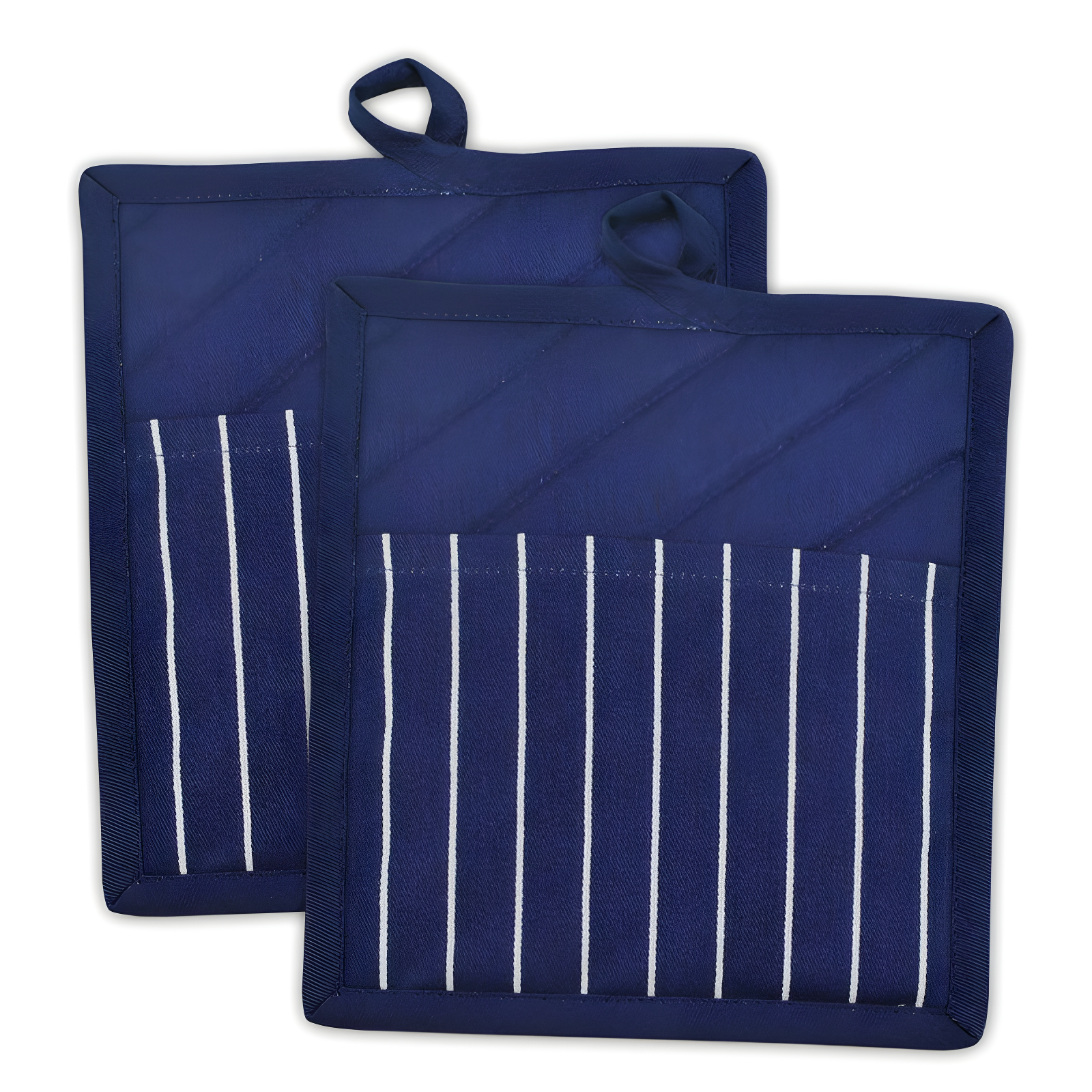 2pk Cotton Striped Chef Pot Holders Blue - Design Imports: Hot Pads Kitchen Textiles, Machine Washable, 8"x9"
