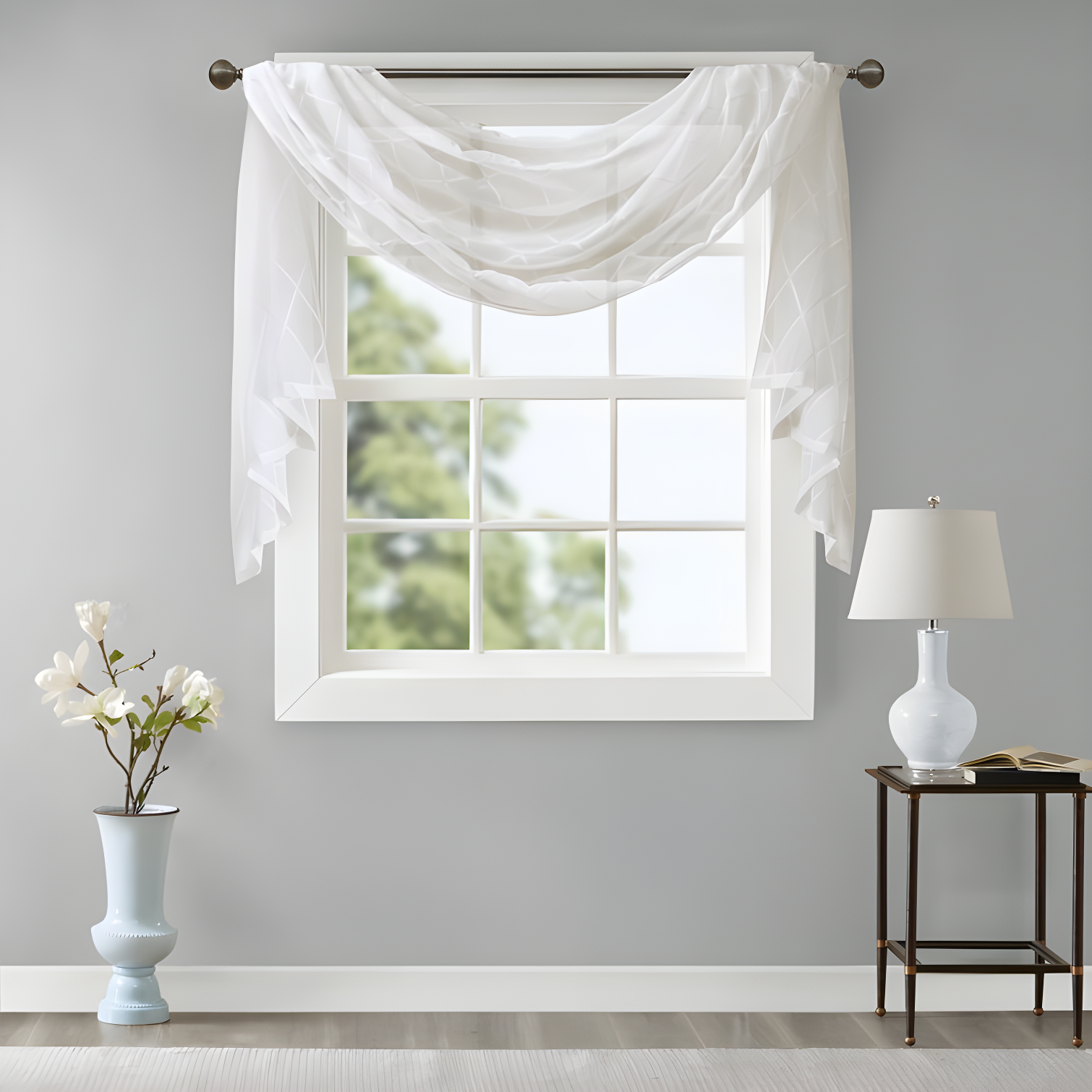 Madison Park Irina Solid Sheer Embroidered Window Scarf