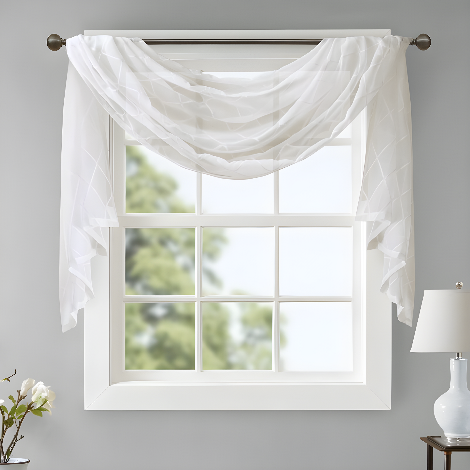 Madison Park Irina Solid Sheer Embroidered Window Scarf