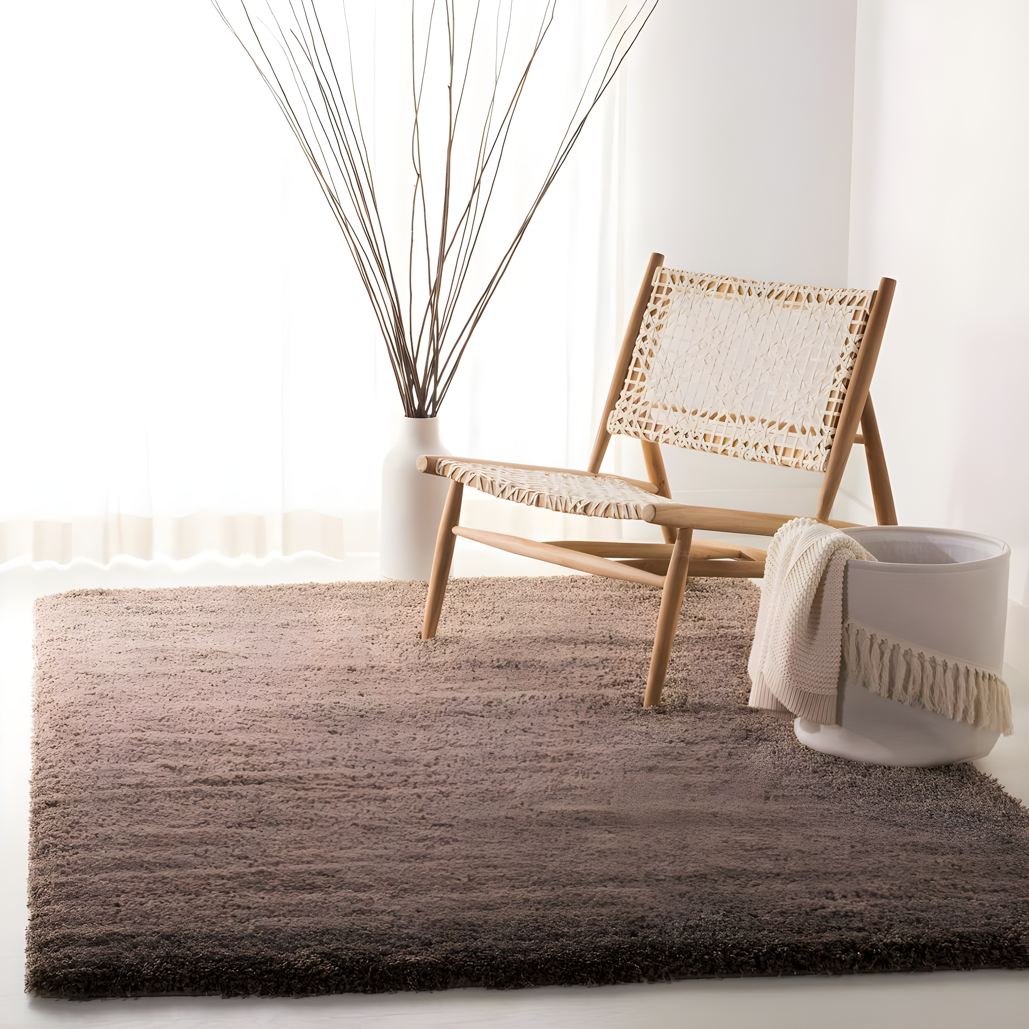 SAFAVIEH California Solid Plush Shag Area Rug, Taupe, 5'3" x 5'3" Square