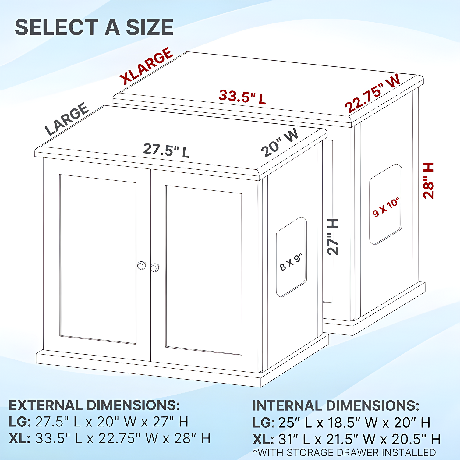 The Refined Litter Box - Wood Cat Litter Box Enclosure Cabinet with Drawer, Modern Style