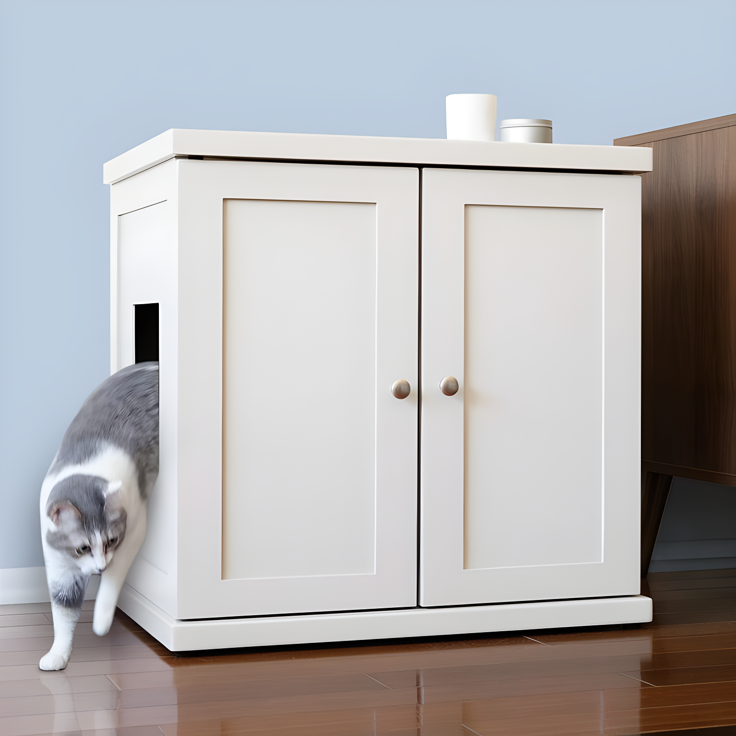The Refined Litter Box - Wood Cat Litter Box Enclosure Cabinet with Drawer, Modern Style