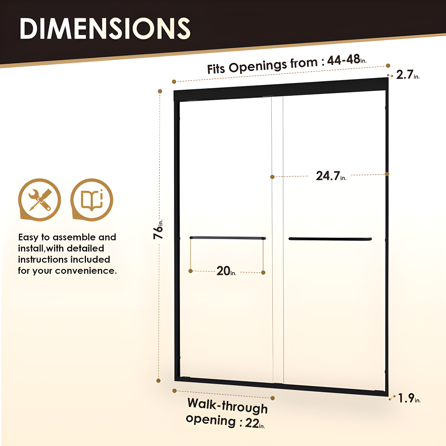 Ennis 48" W x 76" H By Pass Framed Shower Door with Clear Glass