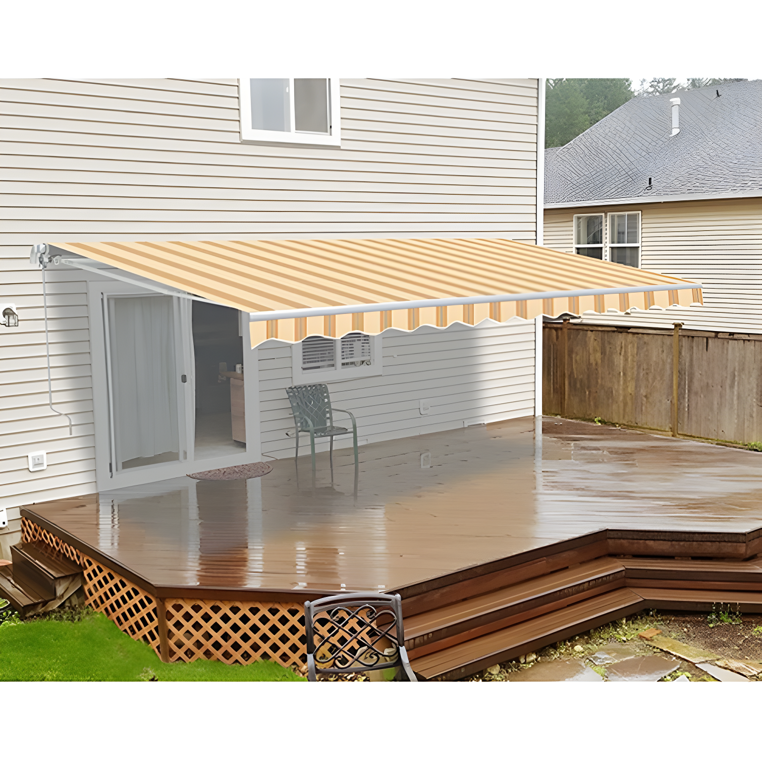 Motorized Retractable White Frame Patio Awning
