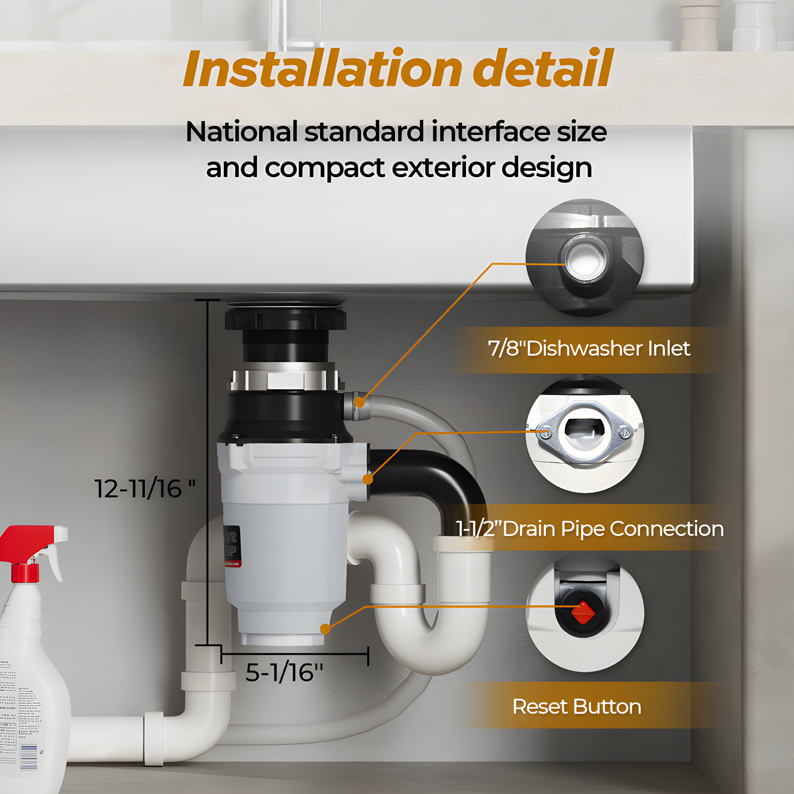 TECASA 1/2 Hp Garbage Disposals, 2600 Rpm, 30.4 Oz, 115v, With Power Cord