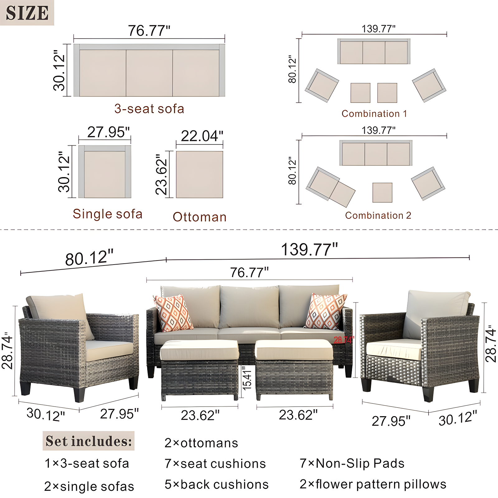 Harbin 5 Piece Rattan Sofa Seating Group with Cushions