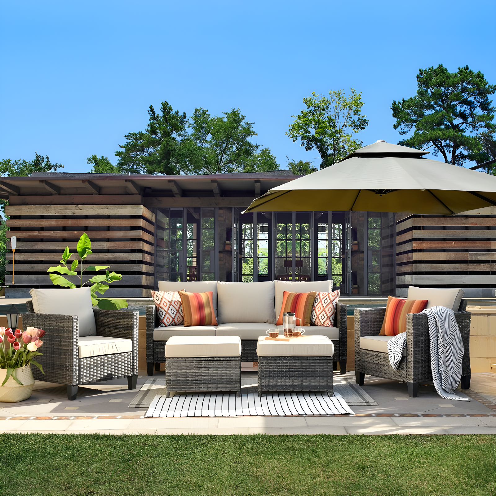 Harbin 5 Piece Rattan Sofa Seating Group with Cushions