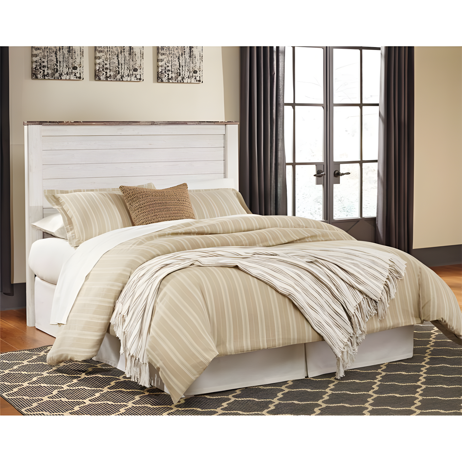 Queen Willowton Panel Headboard Whitewash - Signature Design by Ashley: Faux Wood Laminate, Bed Frame Mounted