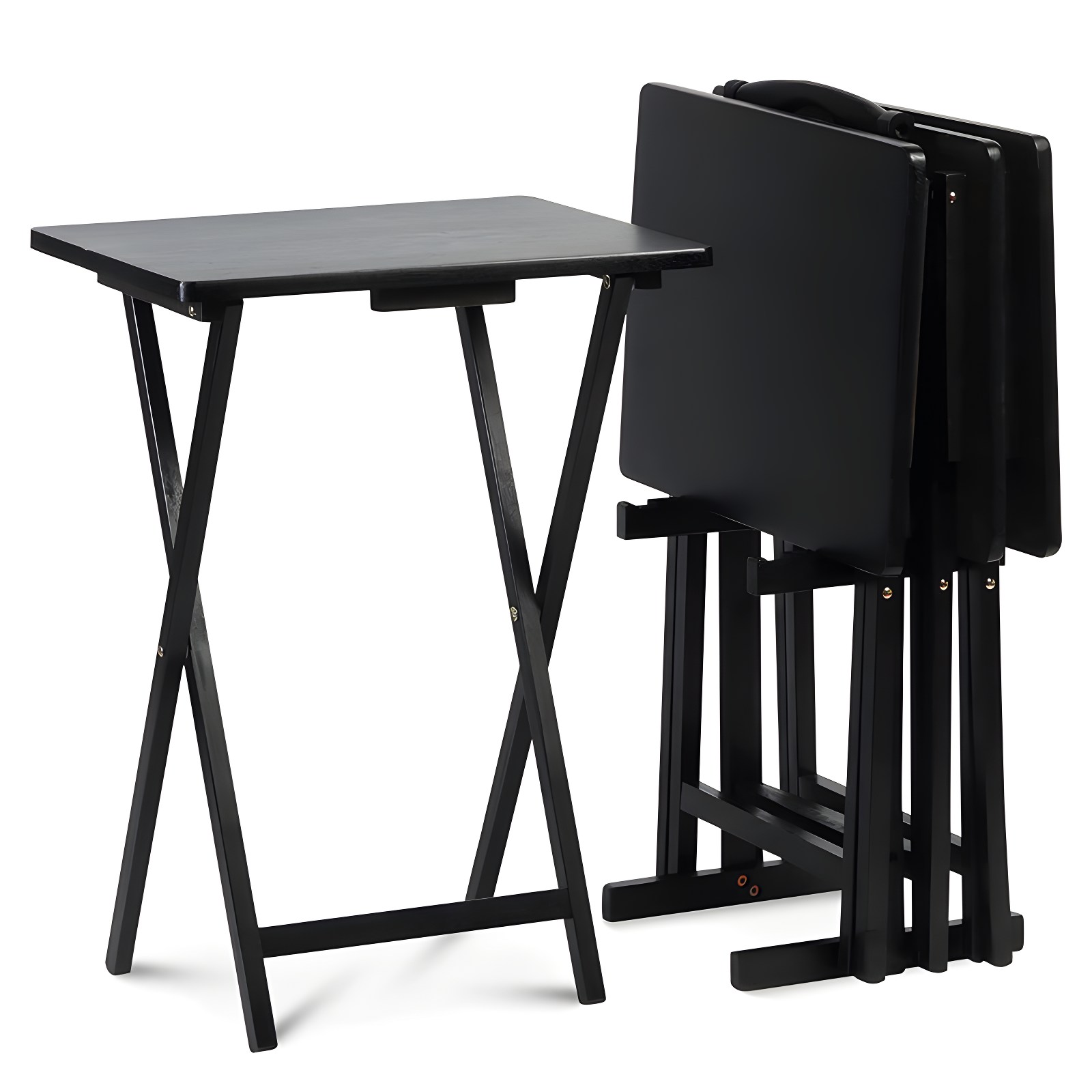 PJ Wood Folding TV Tray Tables with Compact Storage Rack, 5 Piece Set & Reviews | Wayfair