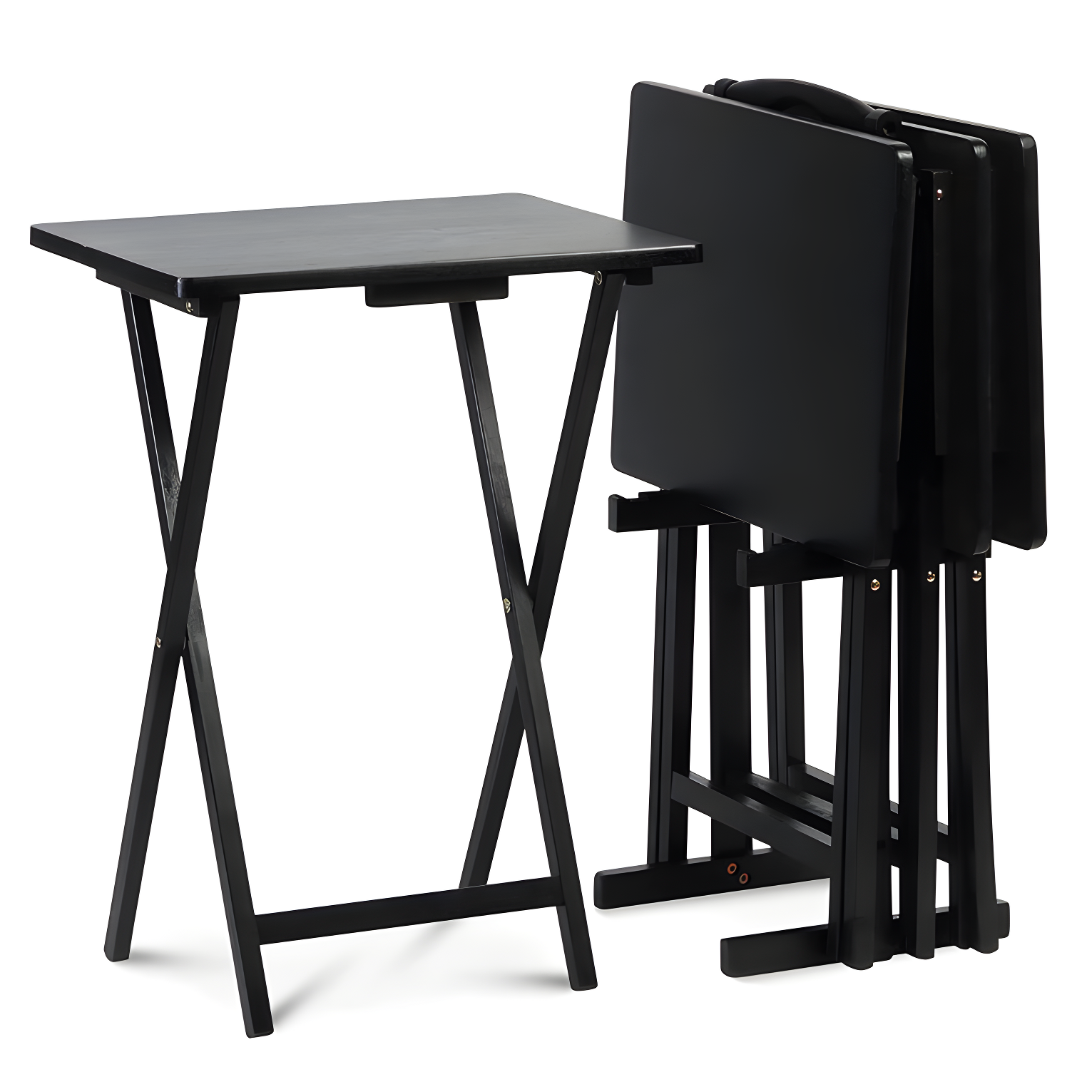 PJ Wood Folding TV Tray Tables with Compact Storage Rack, 5 Piece Set & Reviews | Wayfair