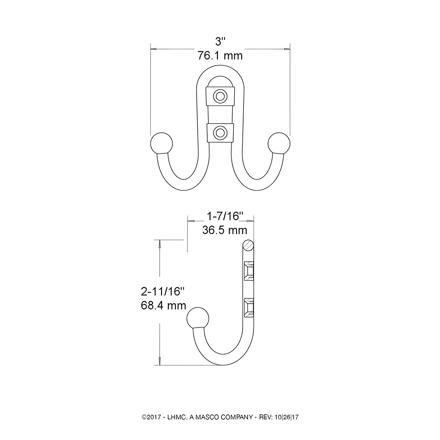Franklin Brass Wall Mounted Decorative Double Robe Hook B46115J-SN-C