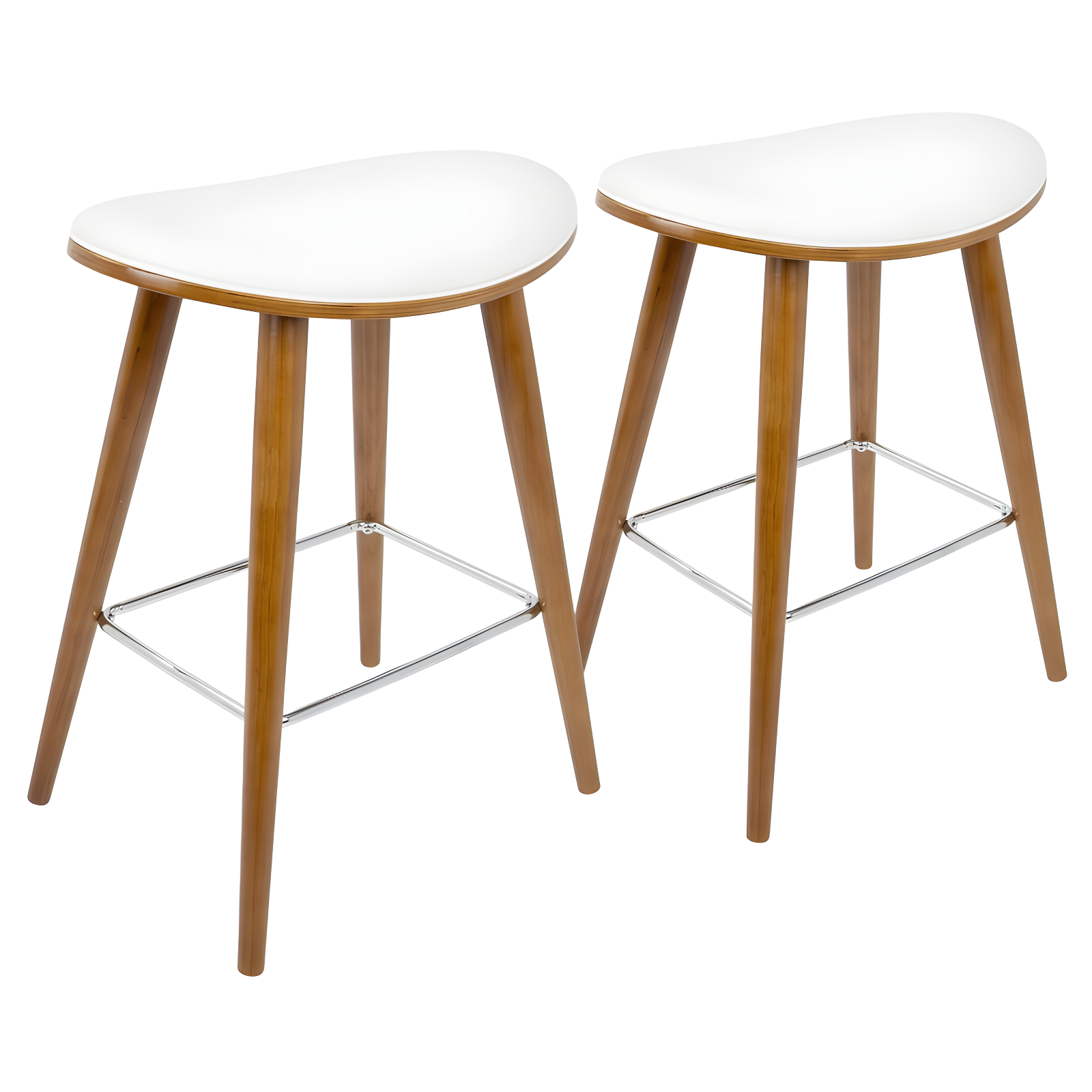 Set of 2 26" Saddle Counter Height Barstools with Faux Leather White - Lumisource: Upholstered, Wood Legs, Fixed Base