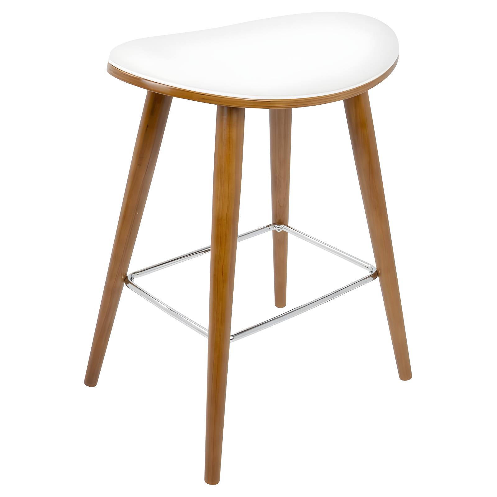 Set of 2 26" Saddle Counter Height Barstools with Faux Leather White - Lumisource: Upholstered, Wood Legs, Fixed Base