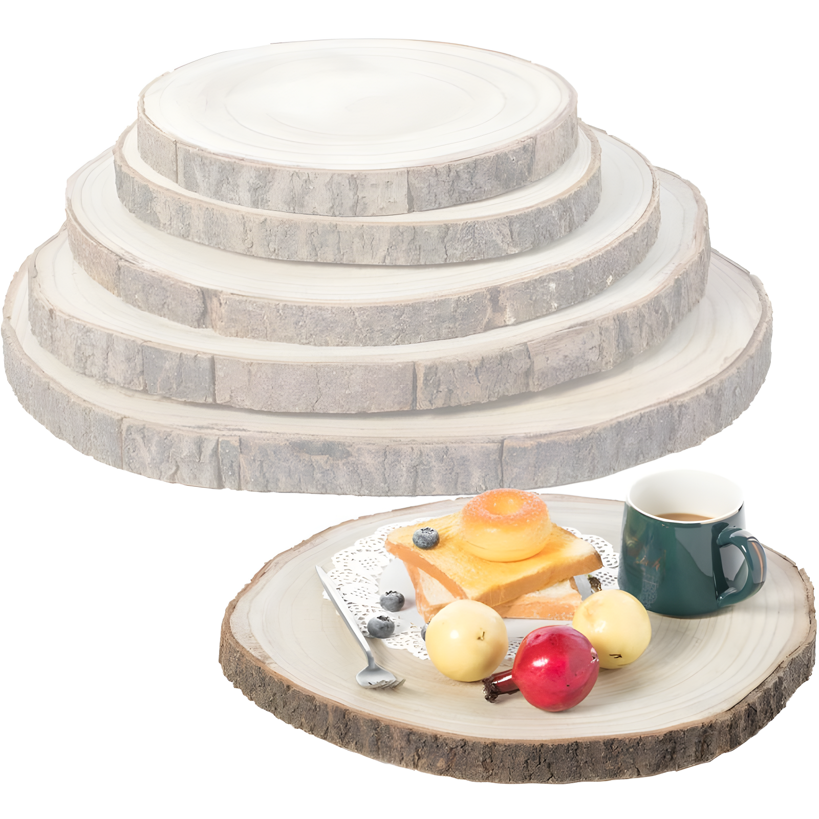 Vintiquewise Barky Natural Wood Slabs Rustic Ornament Slice Tray Table Charger - Set of 5