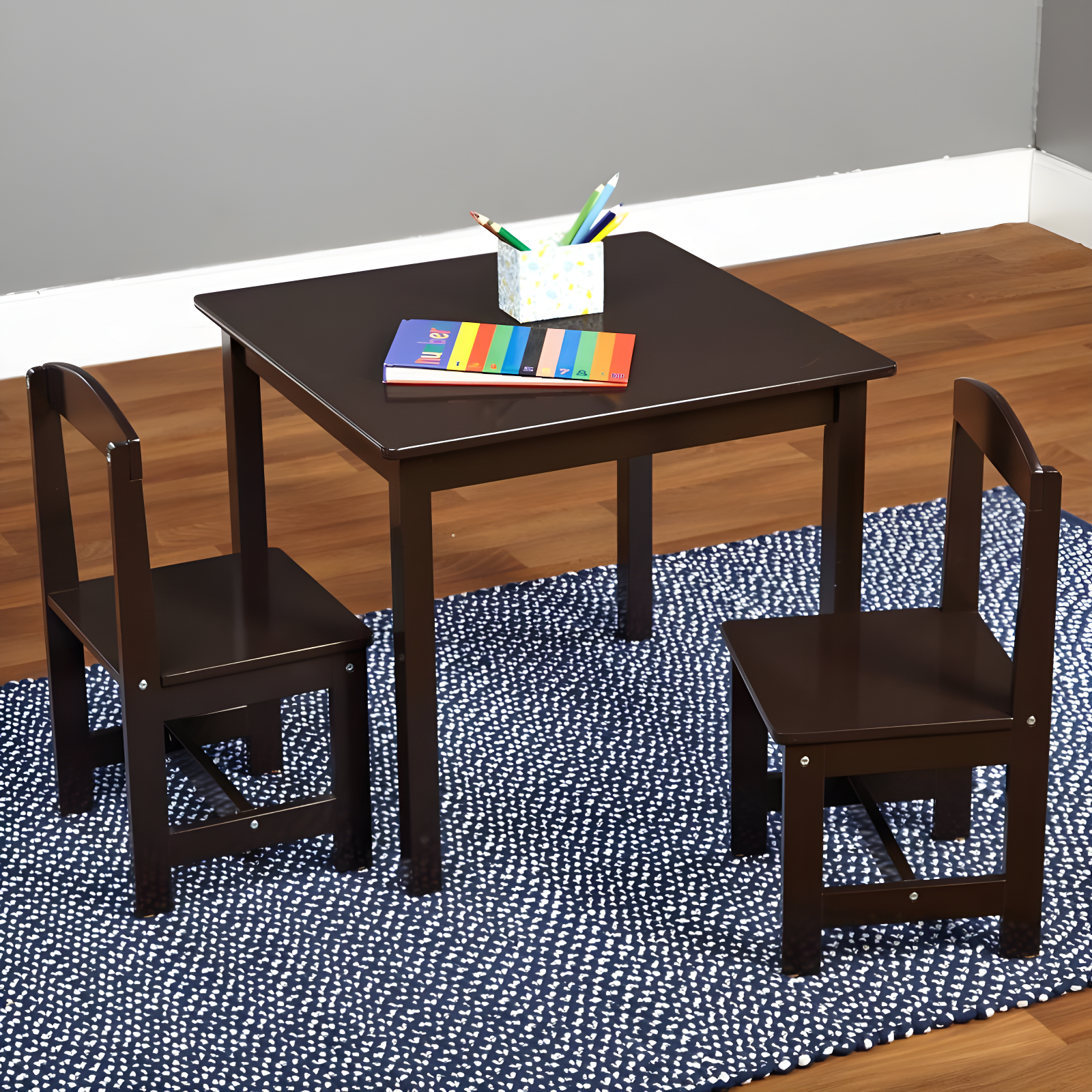 3pc Madeline Kids' Table and Chair Set Espresso - Buylateral: Toddler Table Set, MDF & Laminate, 50 lb Capacity