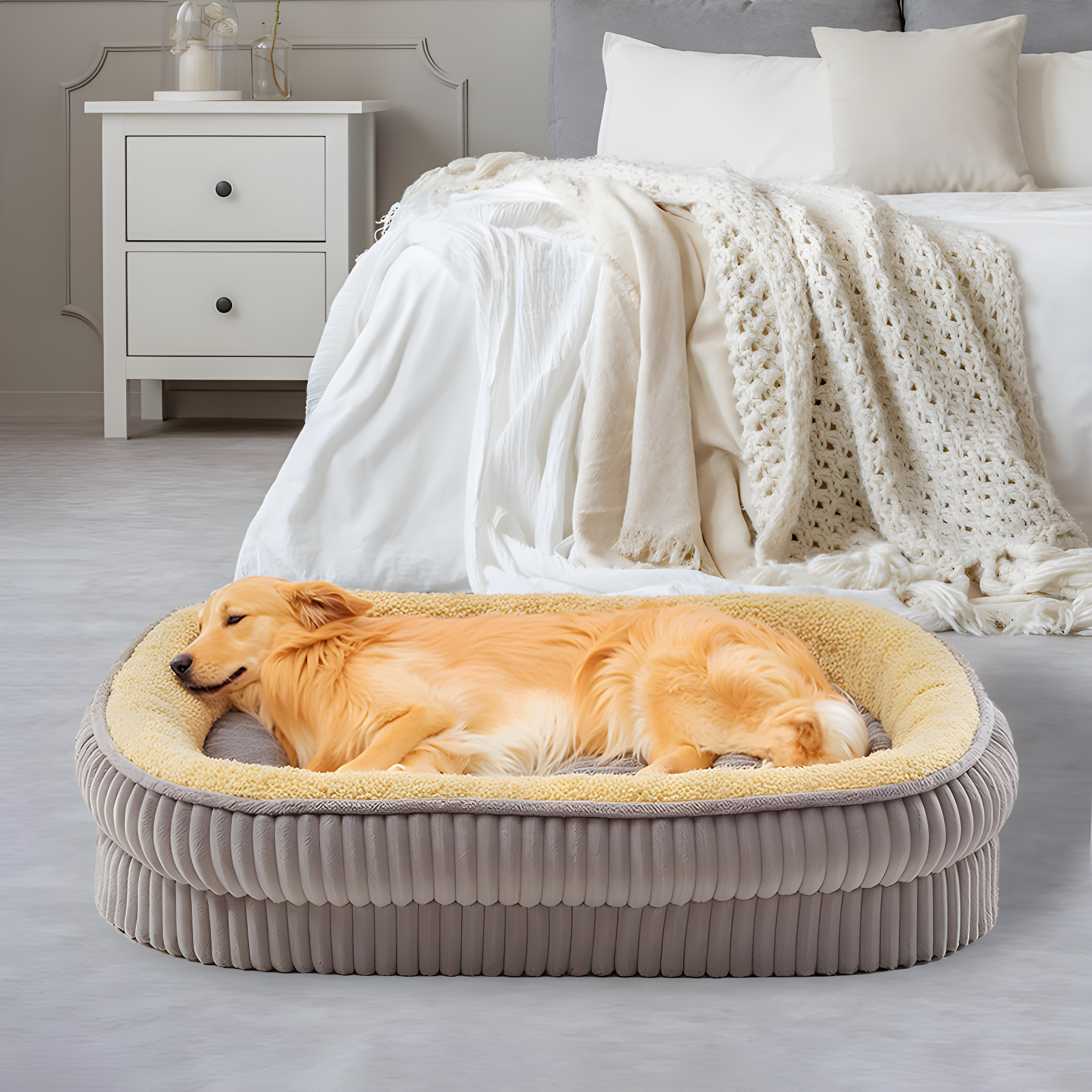 Dog Bed for Puppy, Oval Cat Beds, Pet Couch Bed with Four Sided Bolster
