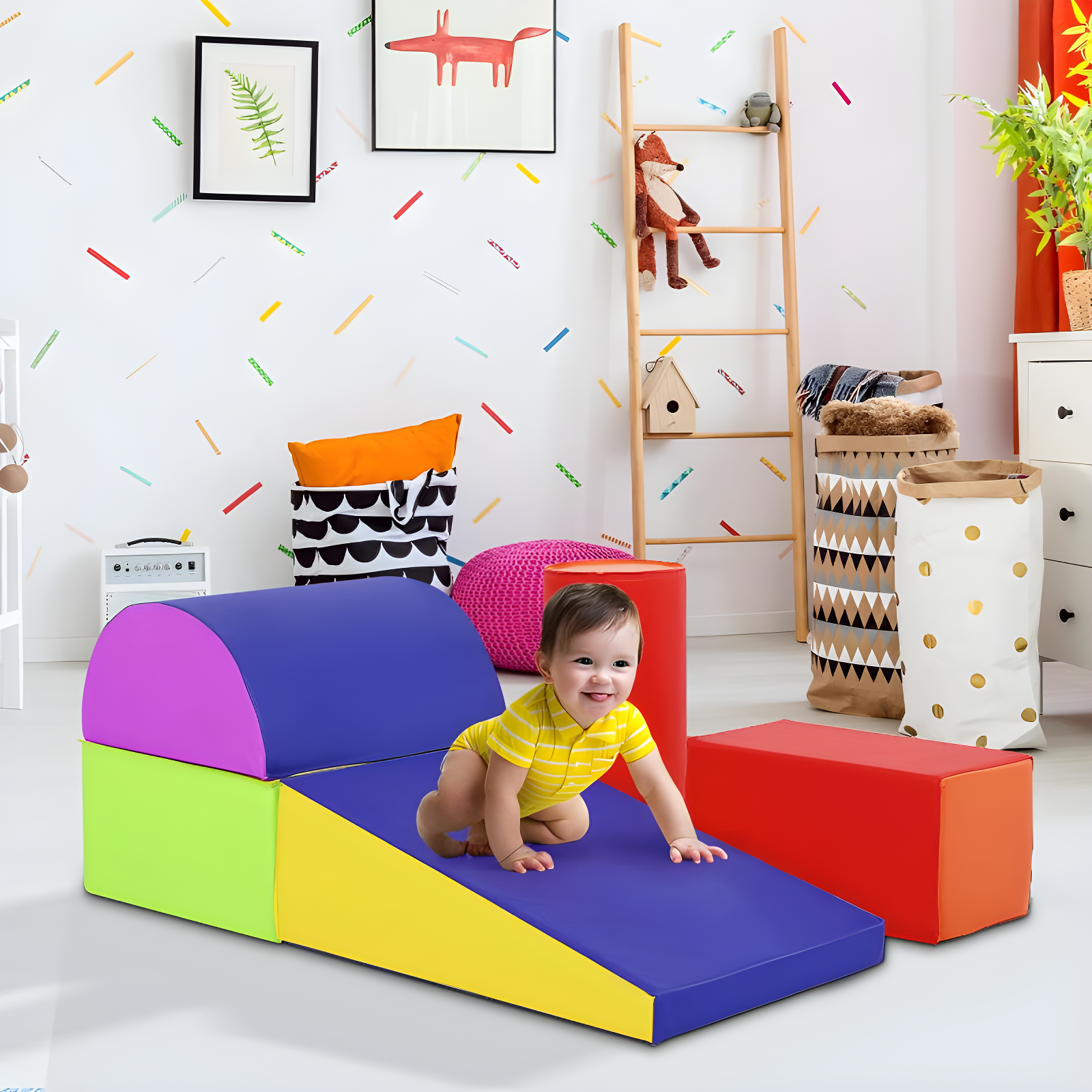 FDW Climbing Toys Soft Play Climbing 5-Piece for Toddlers and Kids, CM