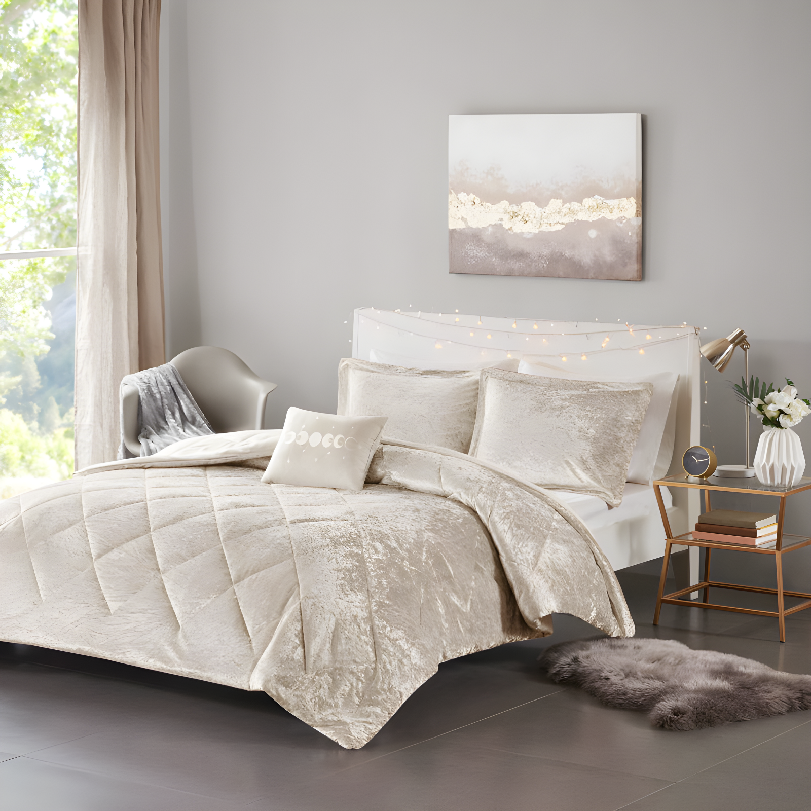 Felicia Crushed Velvet Comforter Set with Throw Pillow