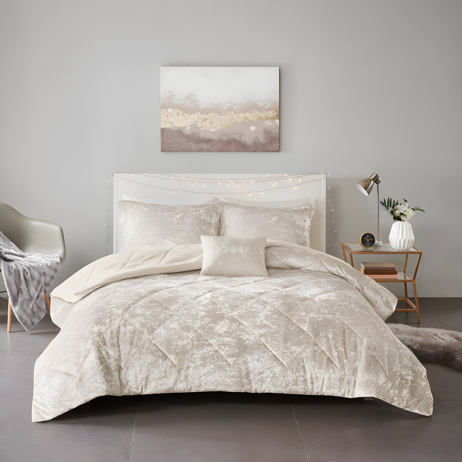 Felicia Crushed Velvet Comforter Set with Throw Pillow