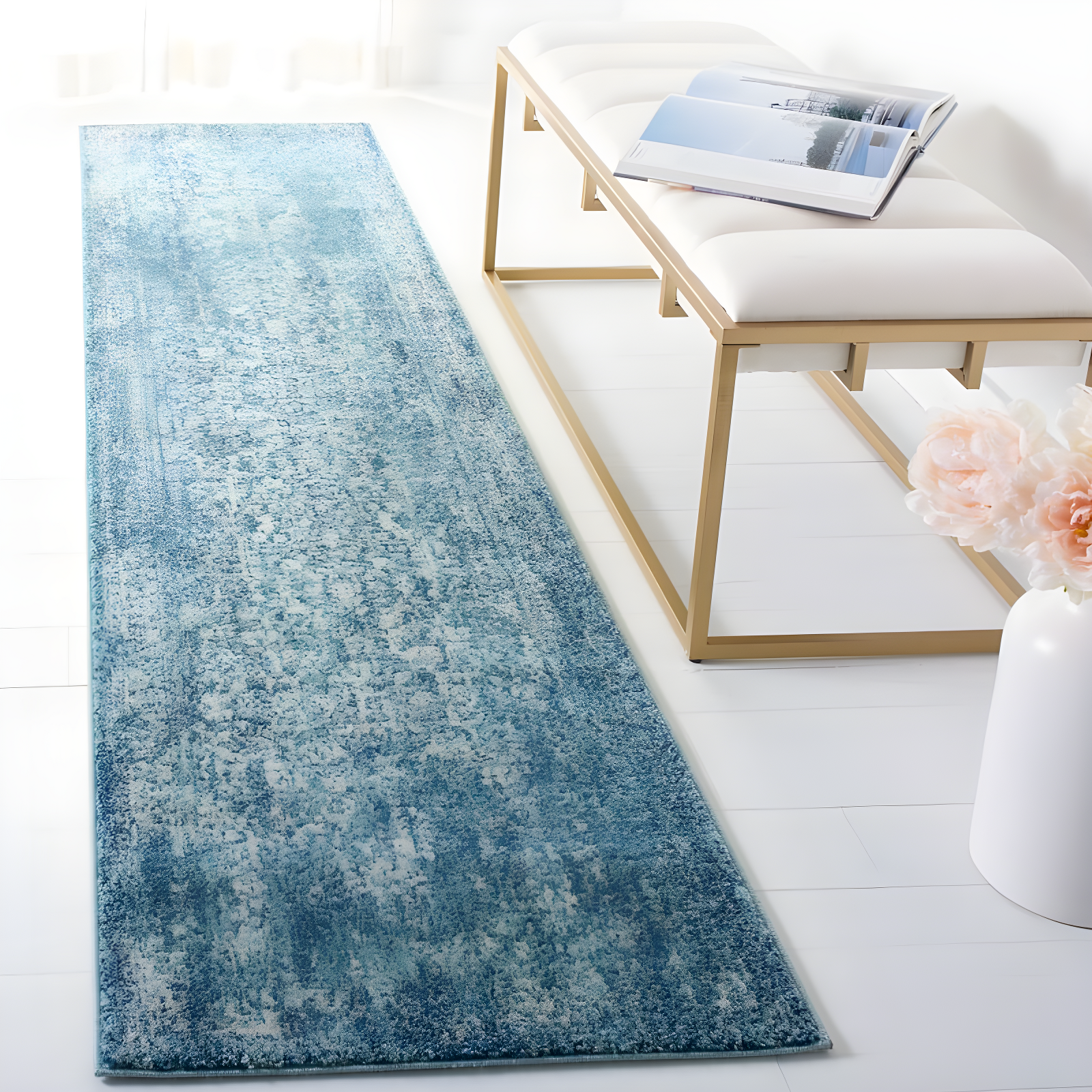 Evoke EVK256 Power Loomed Indoor Runner - Blue/Ivory - 2'2"x17' - Safavieh