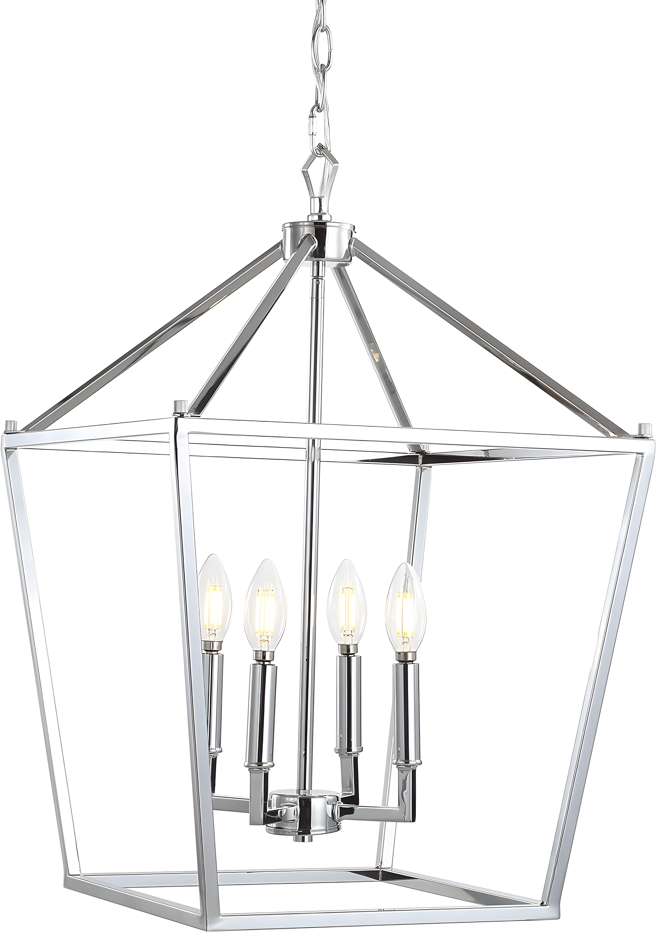 Pagoda 16" 4-Bulb Lantern Metal LED Pendant, Chrome