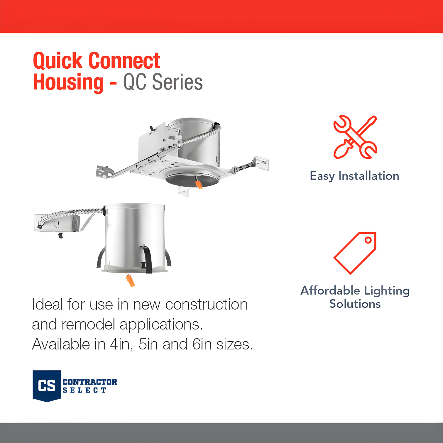 Air-Tight 4'' Recessed Lighting Housing for New Construction