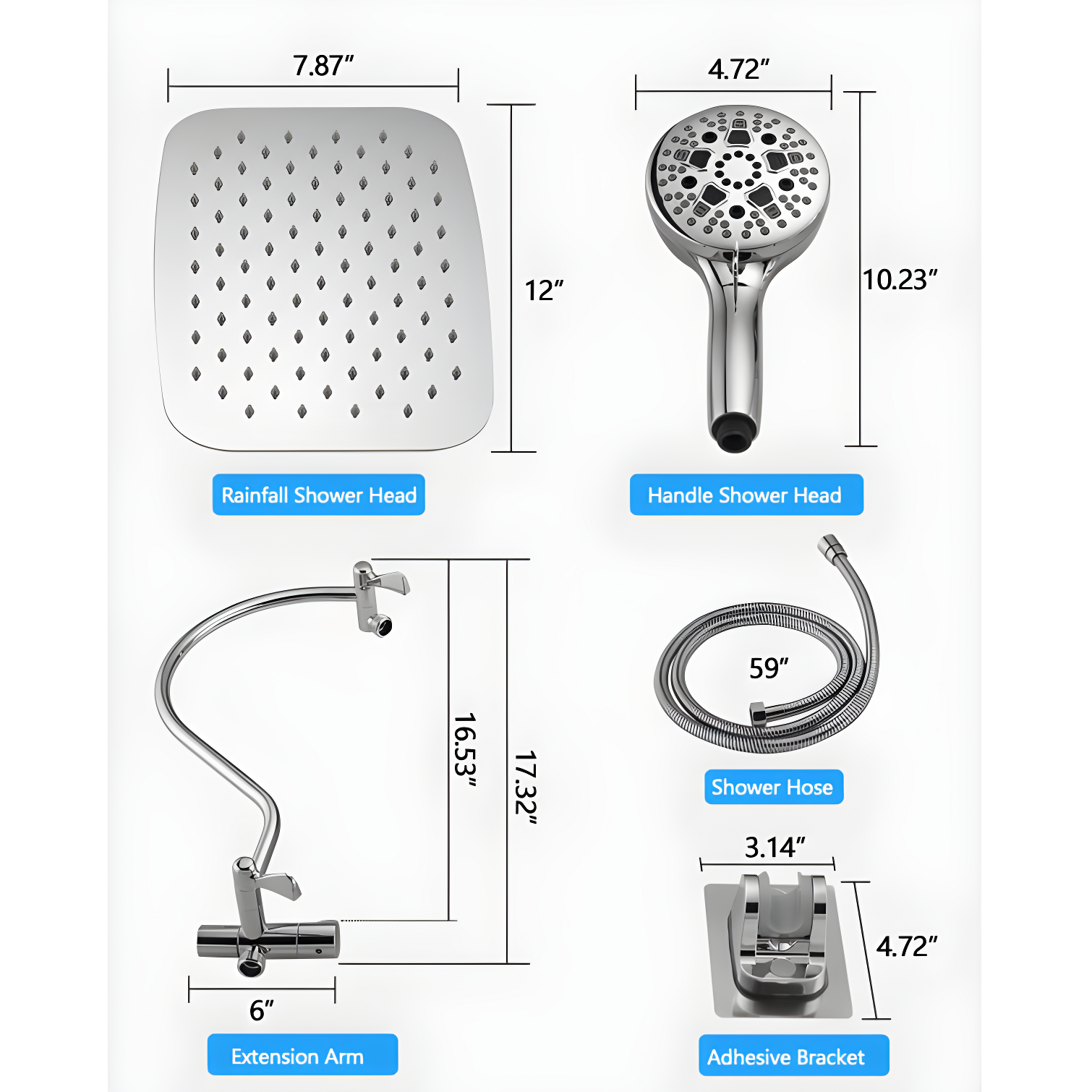 High Pressure Rainfall Shower Head with Handheld Spray Combo