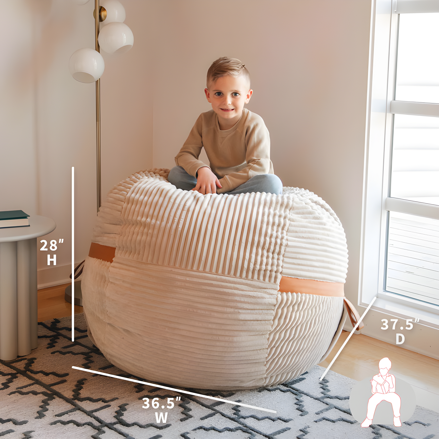 Big Joe Foam Filled Bean Bag Chair with Removable Cover, Corded Plush, Vegan Leather Accents, Medium to XXL Size