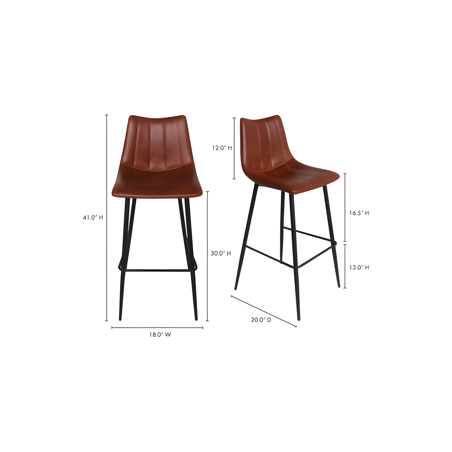 Moe's Home Collection Alibi 30" Faux Leather Bar Stools in Brown (Set of 2)