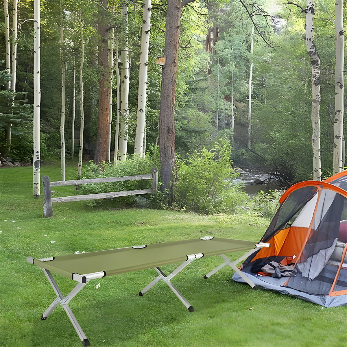 Folding Camping Cot for Adults, Portable Folding Camping Bed with X-shaped Frame, Camping Bed with Carrying Bag Army, Indoor Outdoor Portable Sleeping Cot for Hiking, Green