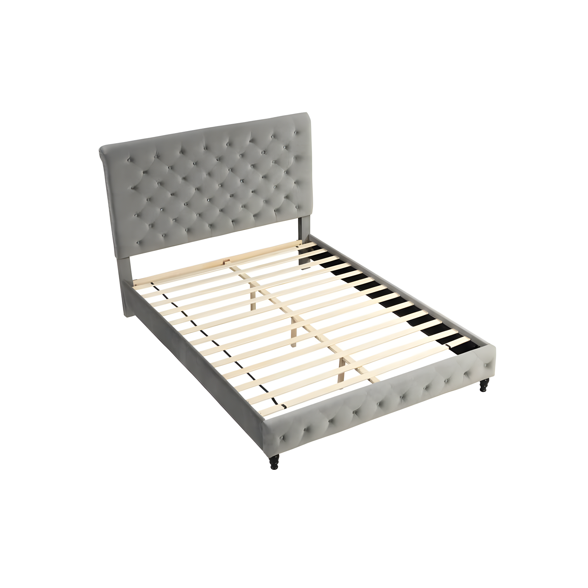 Ashley Tufted Velvet Fabric Queen Platform Bed in Gray