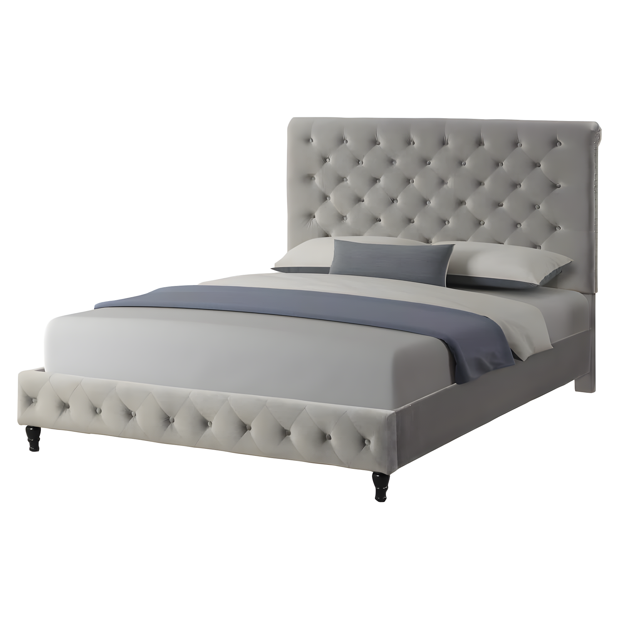 Ashley Tufted Velvet Fabric Queen Platform Bed in Gray