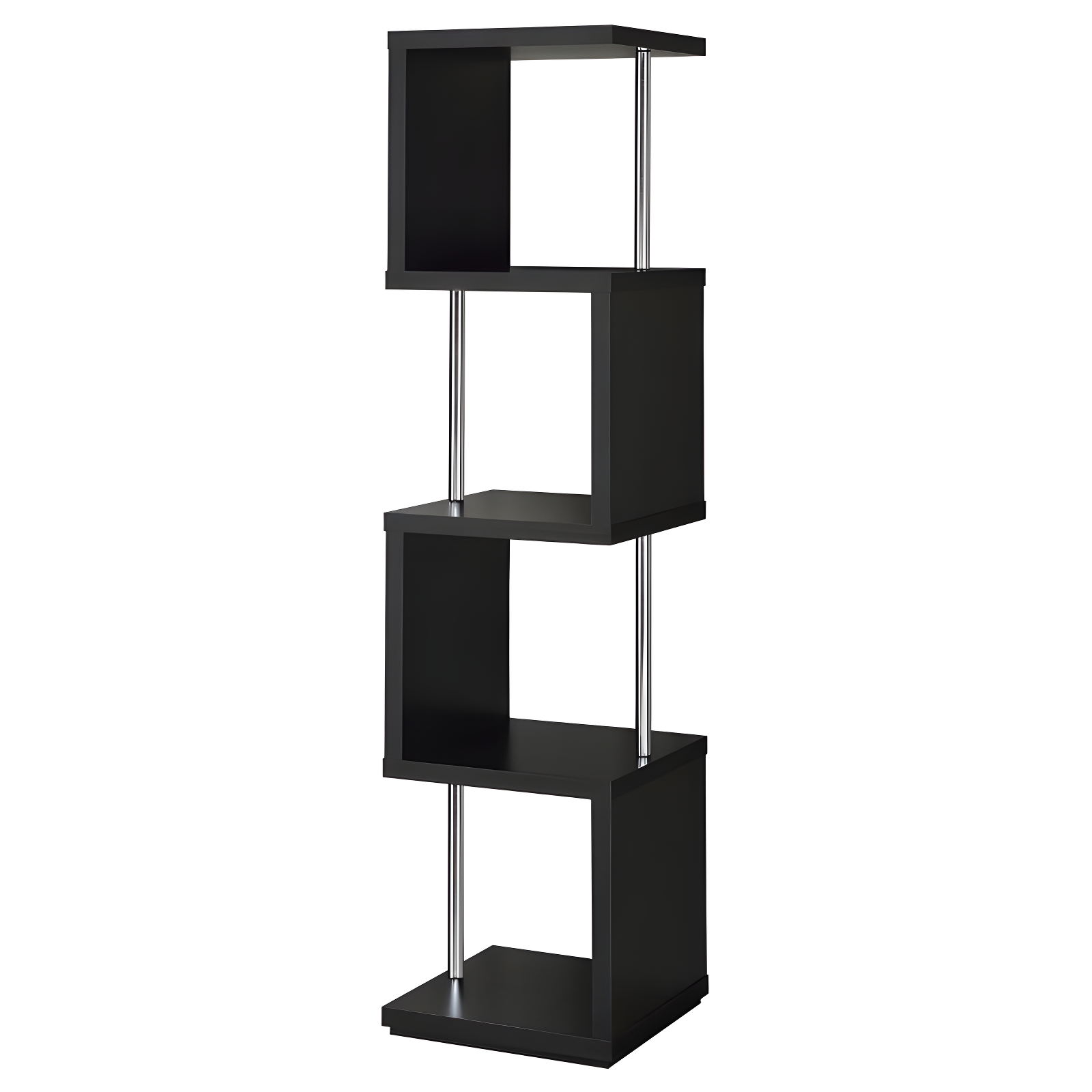 66.5" Baxter 4 Shelf Zig Zag Bookcase with Chrome Details Black - Coaster: Modern Storage Display