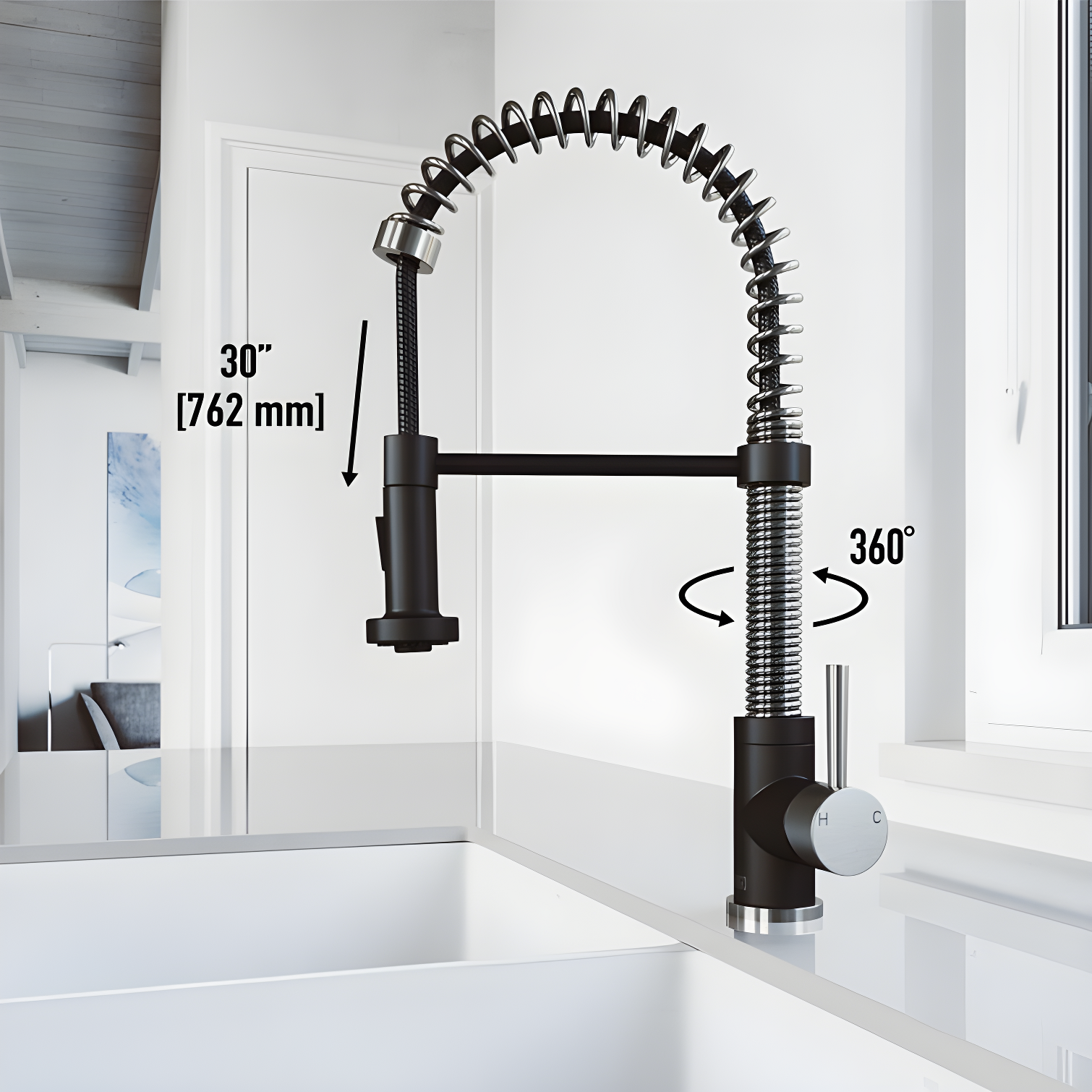 Edison 19" H 1-handle Pull-Down 2-Function Sprayer Kitchen Faucet