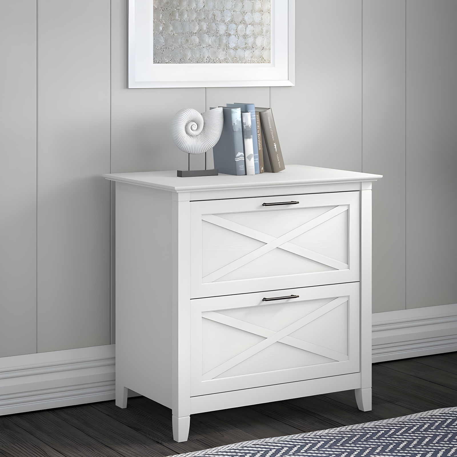 2 Drawer Key West File Cabinet Pure White Oak - Bush Furniture: Coastal Style, Aged Bronze Hardware