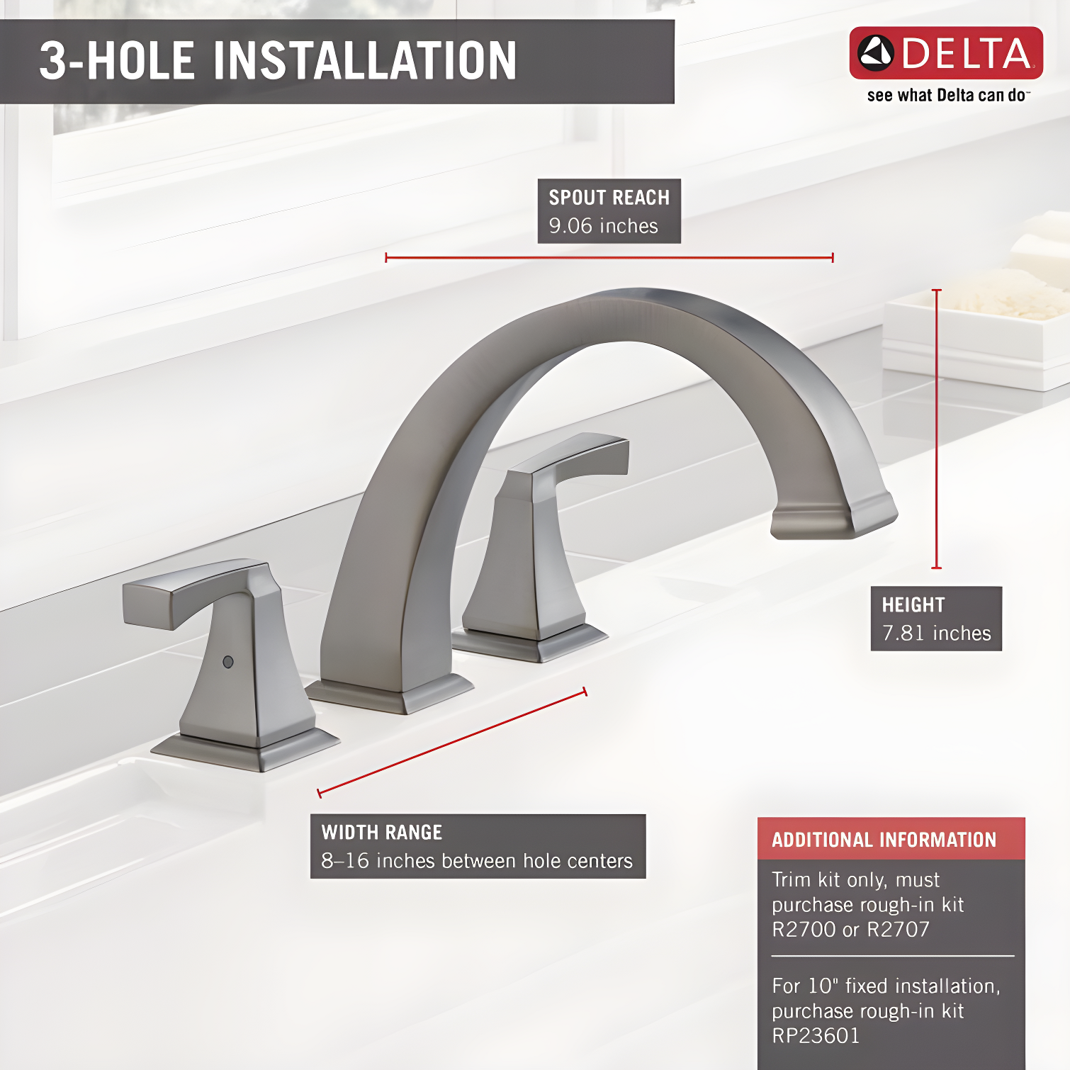 Dryden Double Handle Deck Mounted Roman Tub Faucet Trim