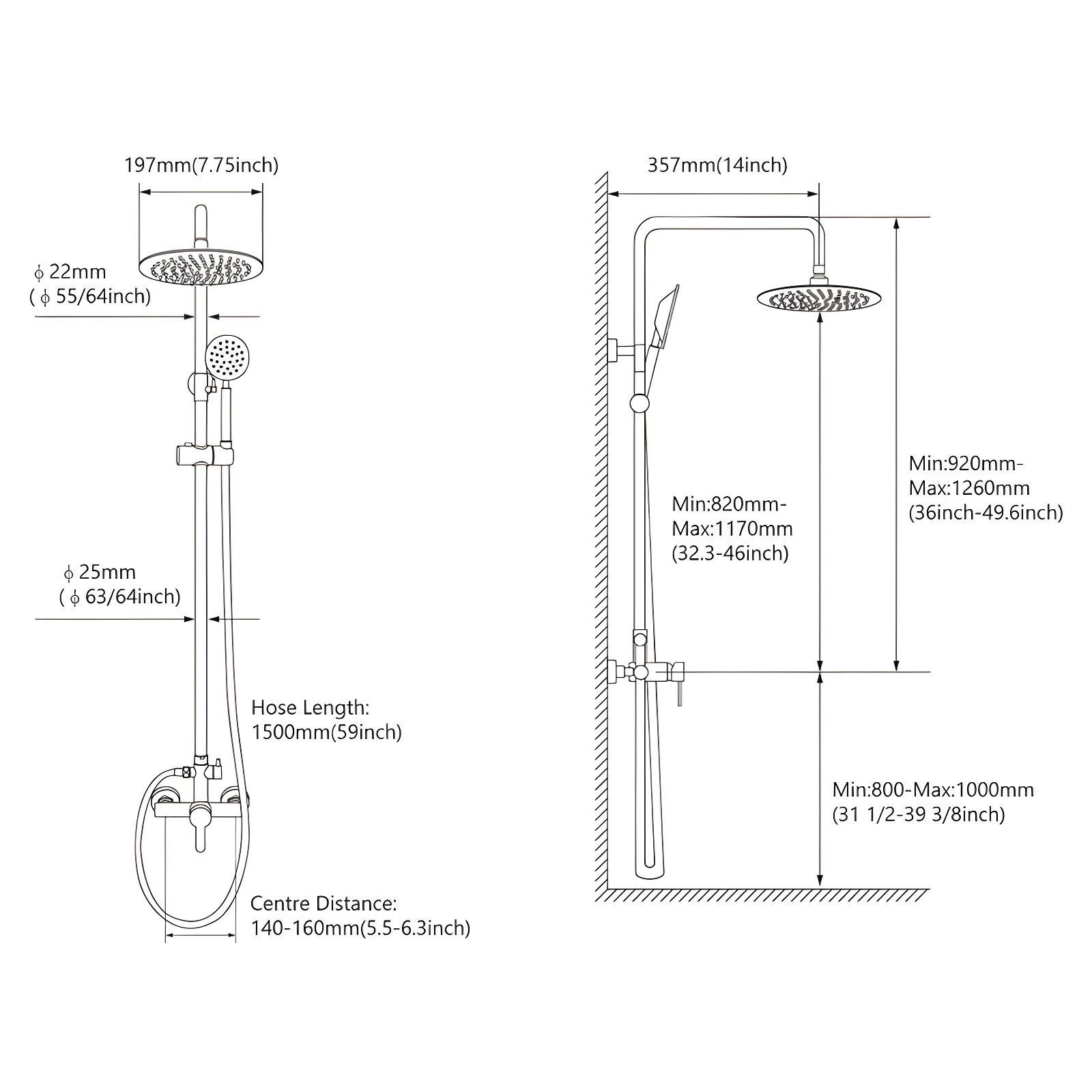 Outdoor Shower Fixture SUS304 Shower Faucet Combo Set Stainless Steel 8 Rainfall Shower Head