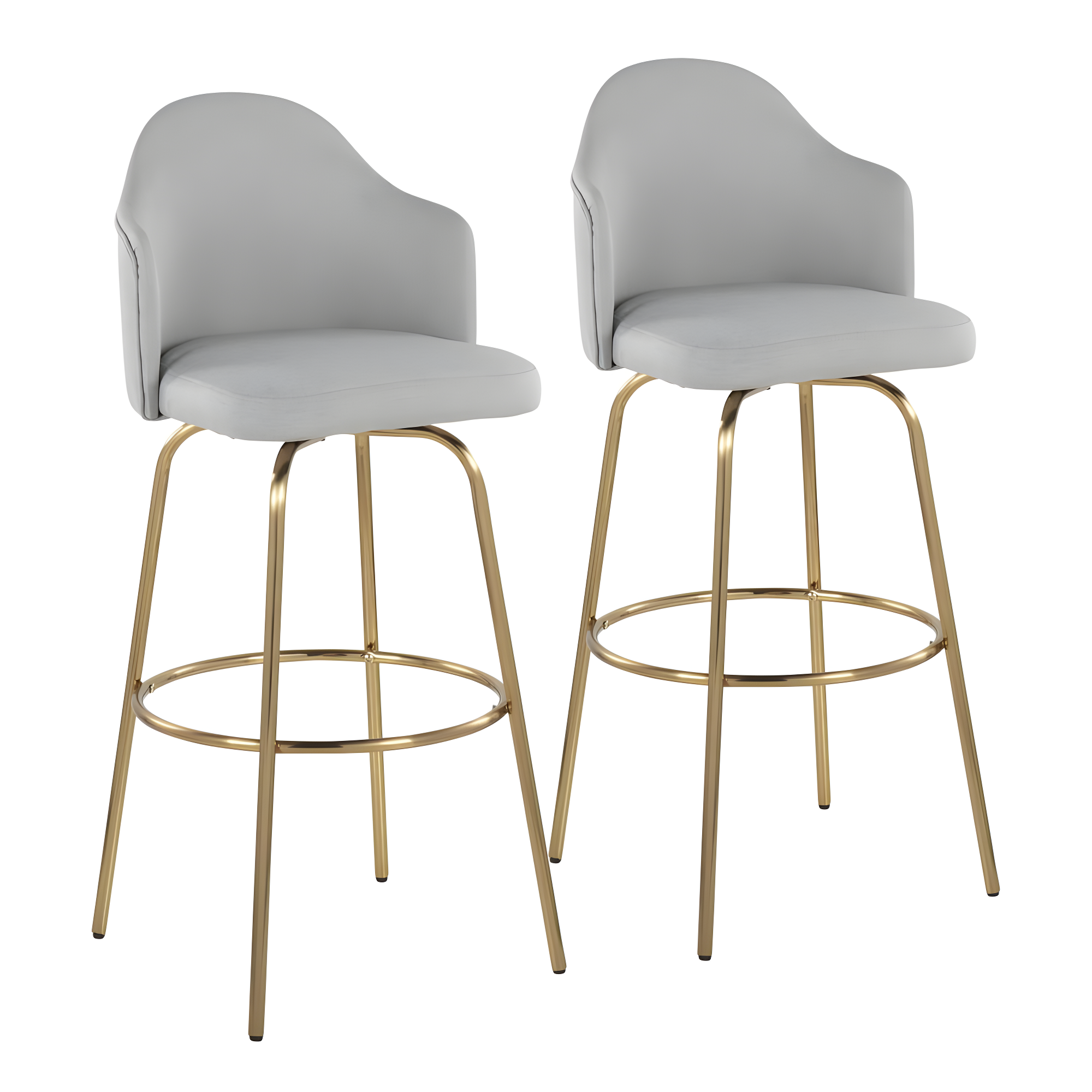 LumiSource Gold Metal, Light Grey Fabric Ahoy Bar Stool - Set of 2