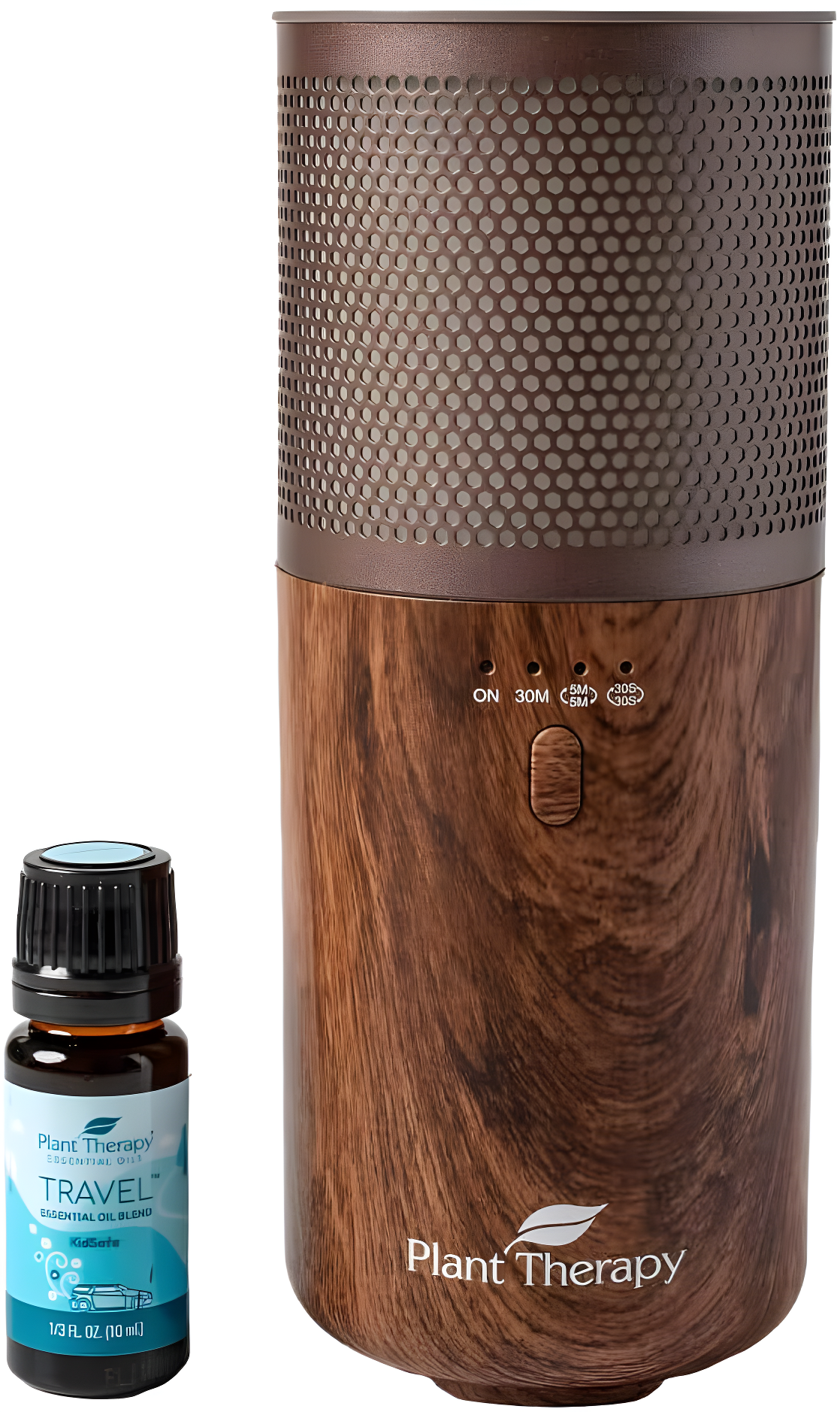 Plant Therapy Wood Grain Portable Diffuser Travel Pack, includes the Travel Essential Oil Blend 10 mL (1/3 oz) 100% Pure, Undiluted, Natural Aromatherapy, Therapeutic Grade