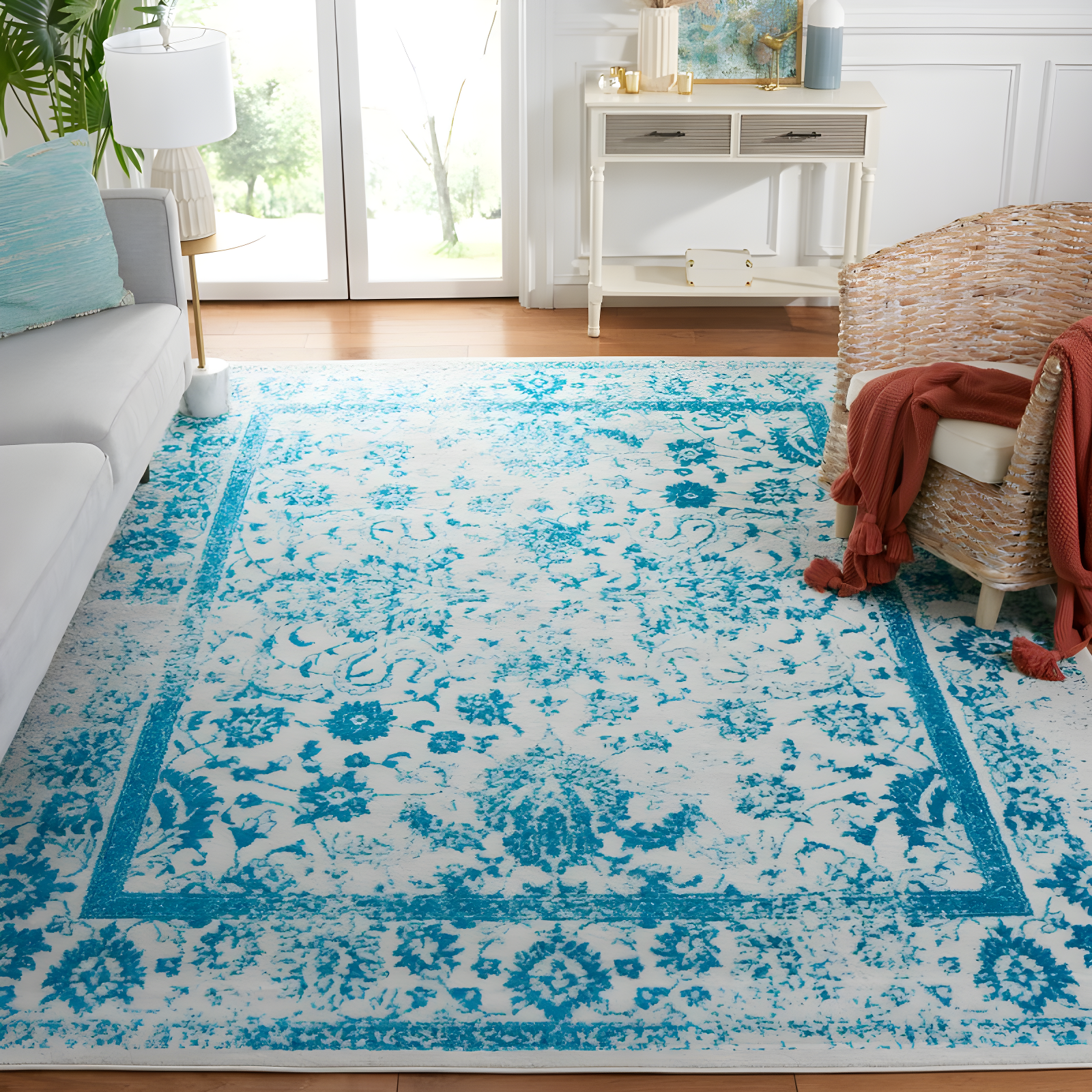 Adirondack ADR109 Machine Made Indoor Area Rug - Ivory/Teal - 6'x9' - Safavieh