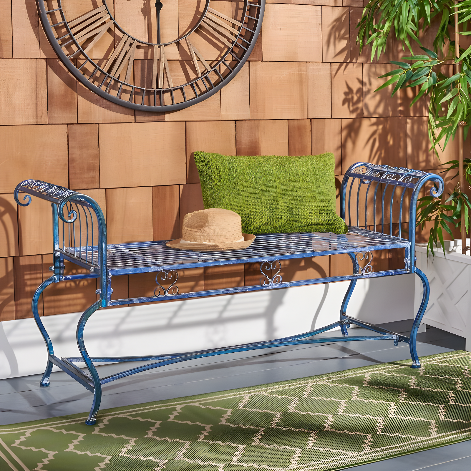 Brielle Bench - Outdoor - PAT5004 - Mossy Blue - Safavieh