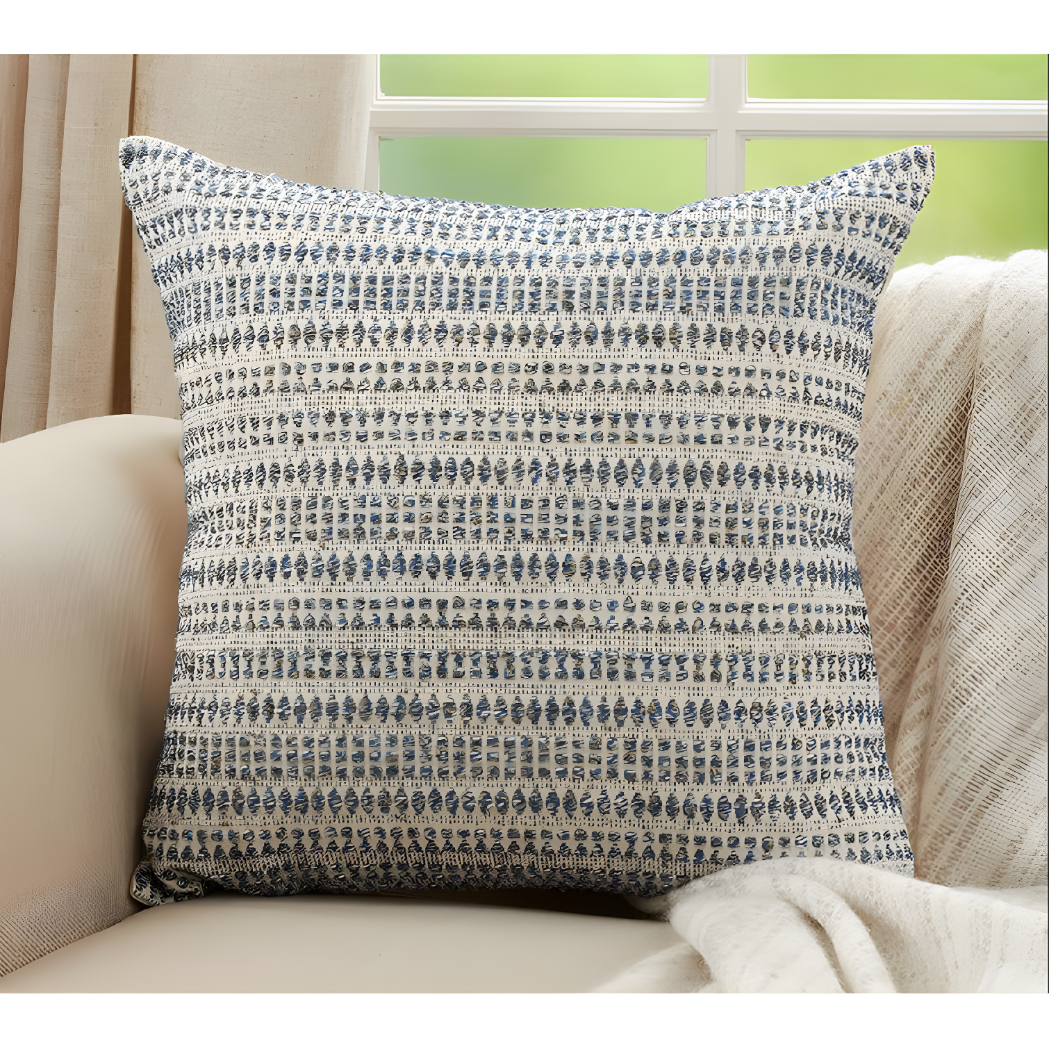 Geometric Cotton Blend Reversible Throw Pillow