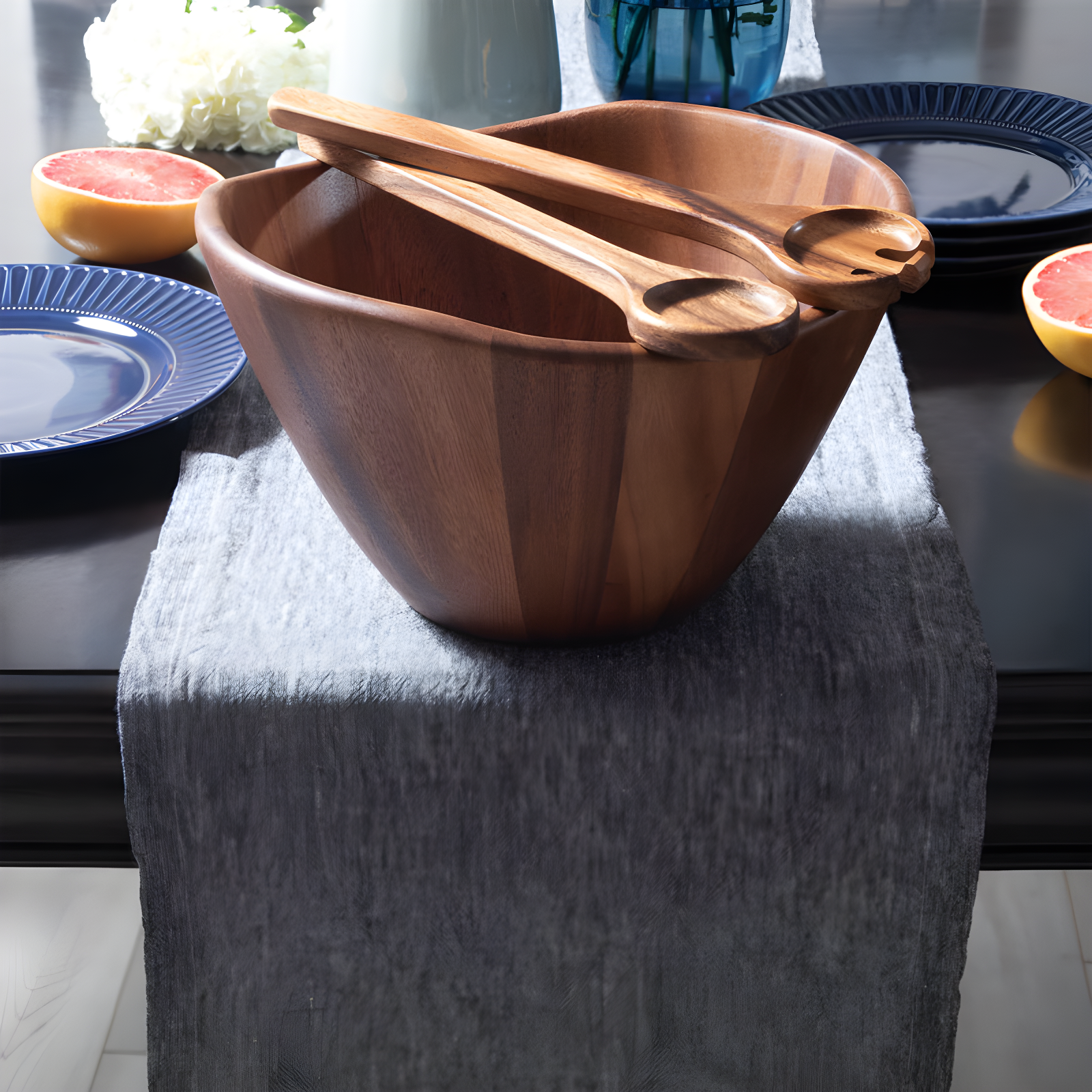 Lipper Acacia Wave Bowl, Large With Servers