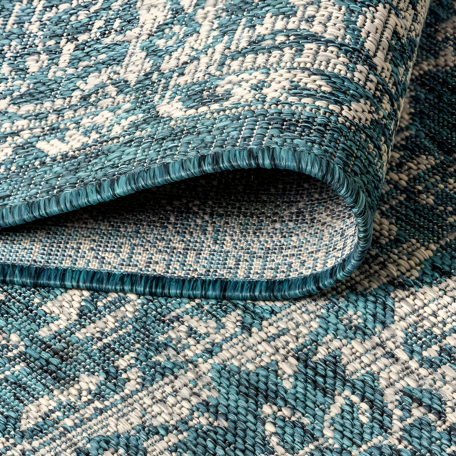 4'x6' Tela Bohemian Textured Weave Floral Indoor/Outdoor Area Rug, Teal/Gray - JONATHAN Y